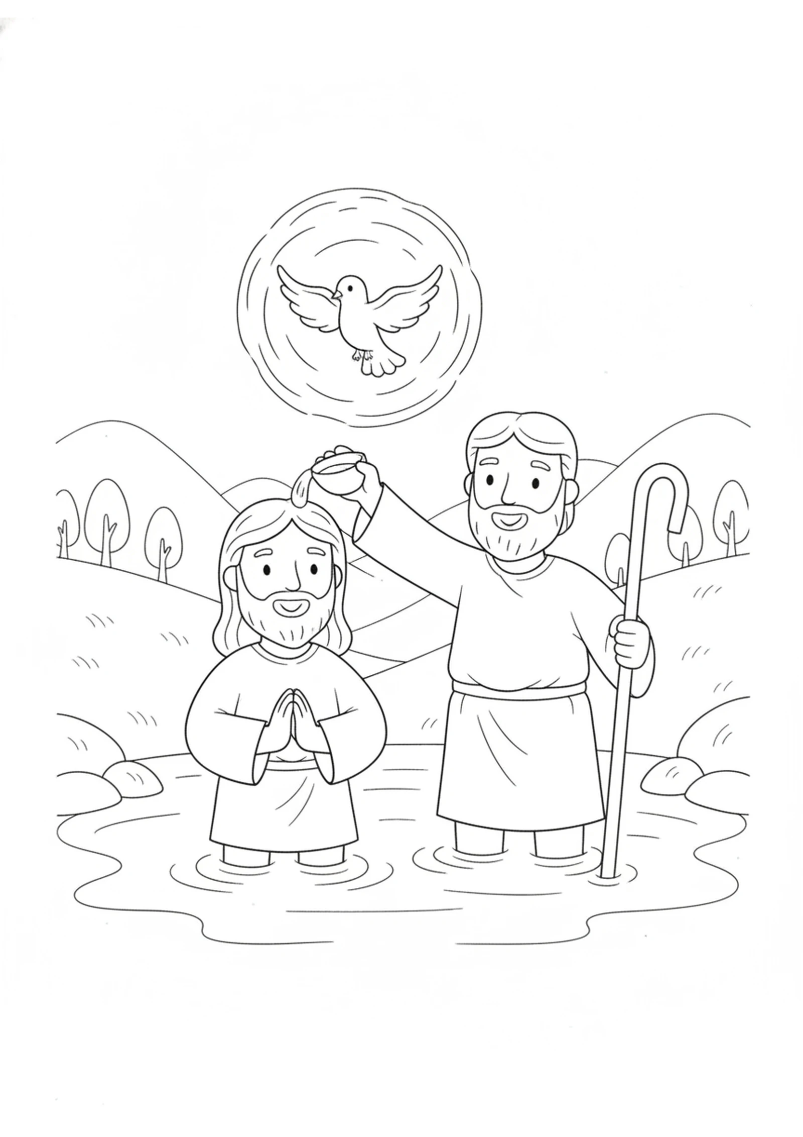 The Dove and the Voice — printable Bible coloring page from John the Baptist Prepares the Way