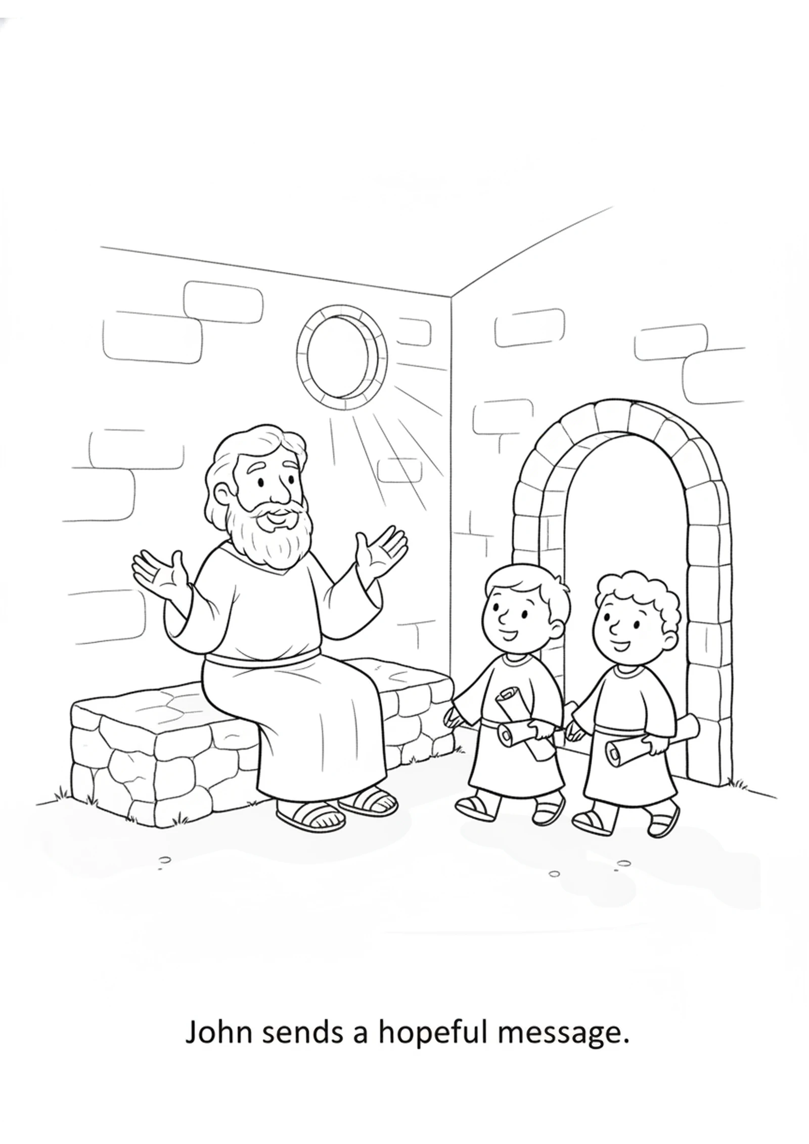 John's Question from Prison — printable Bible coloring page from Are You the One? John’s Question from Prison