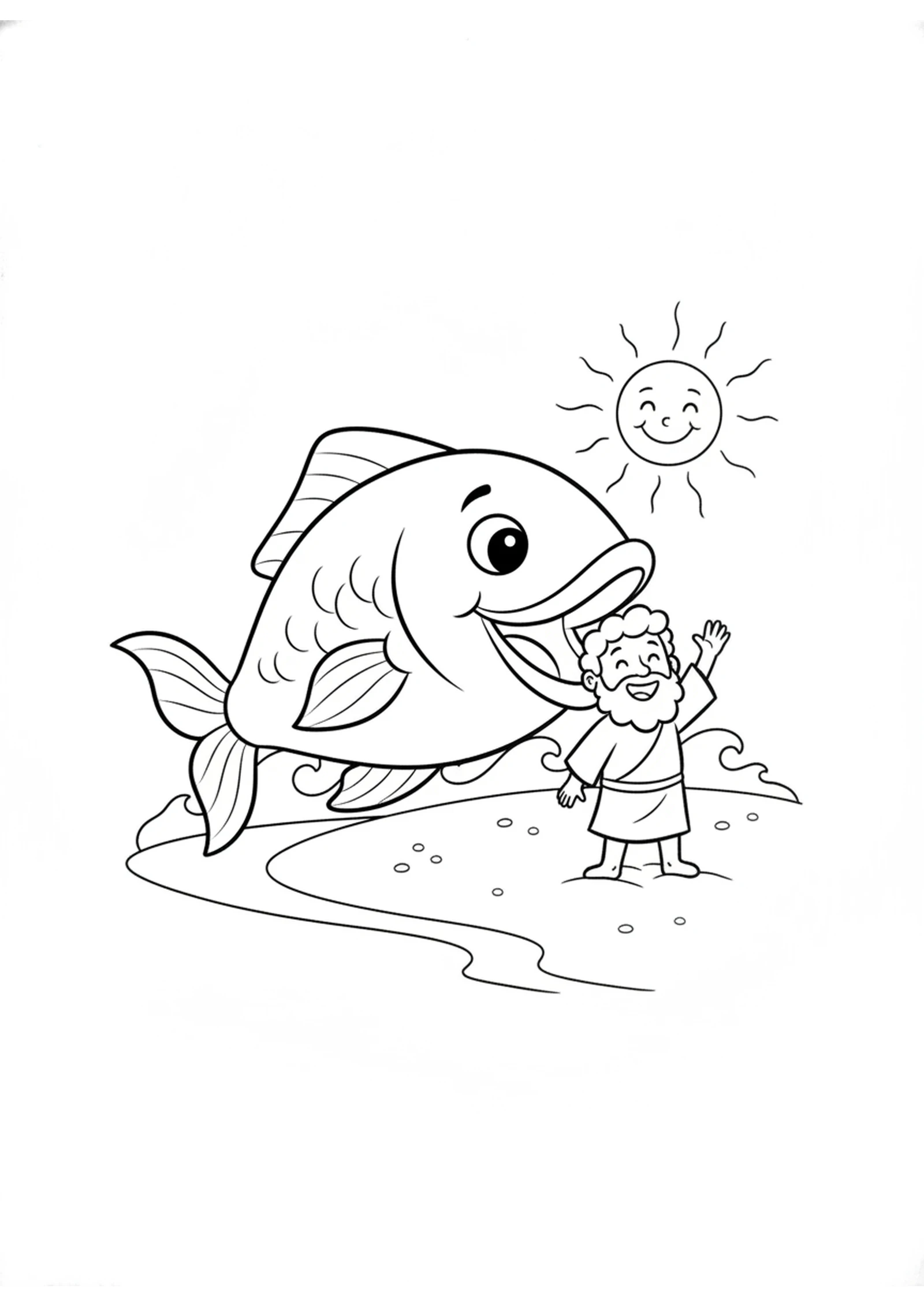 Safe on the Shore — printable Bible coloring page from Jonah and the Great Fish