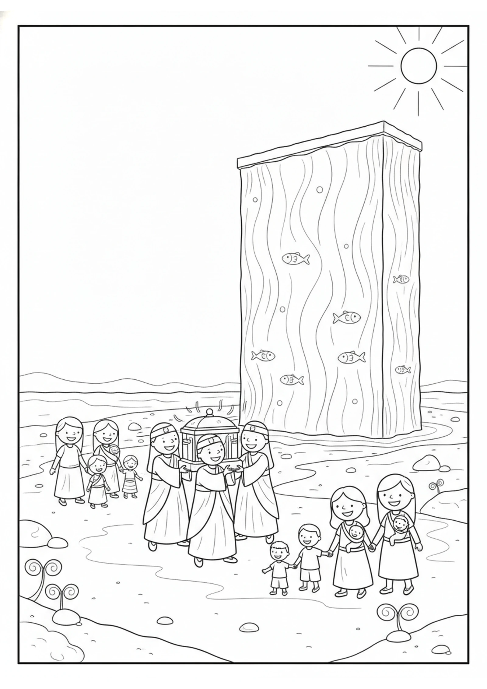 Crossing on Dry Ground — printable Bible coloring page from Crossing the Jordan — Twelve Stones