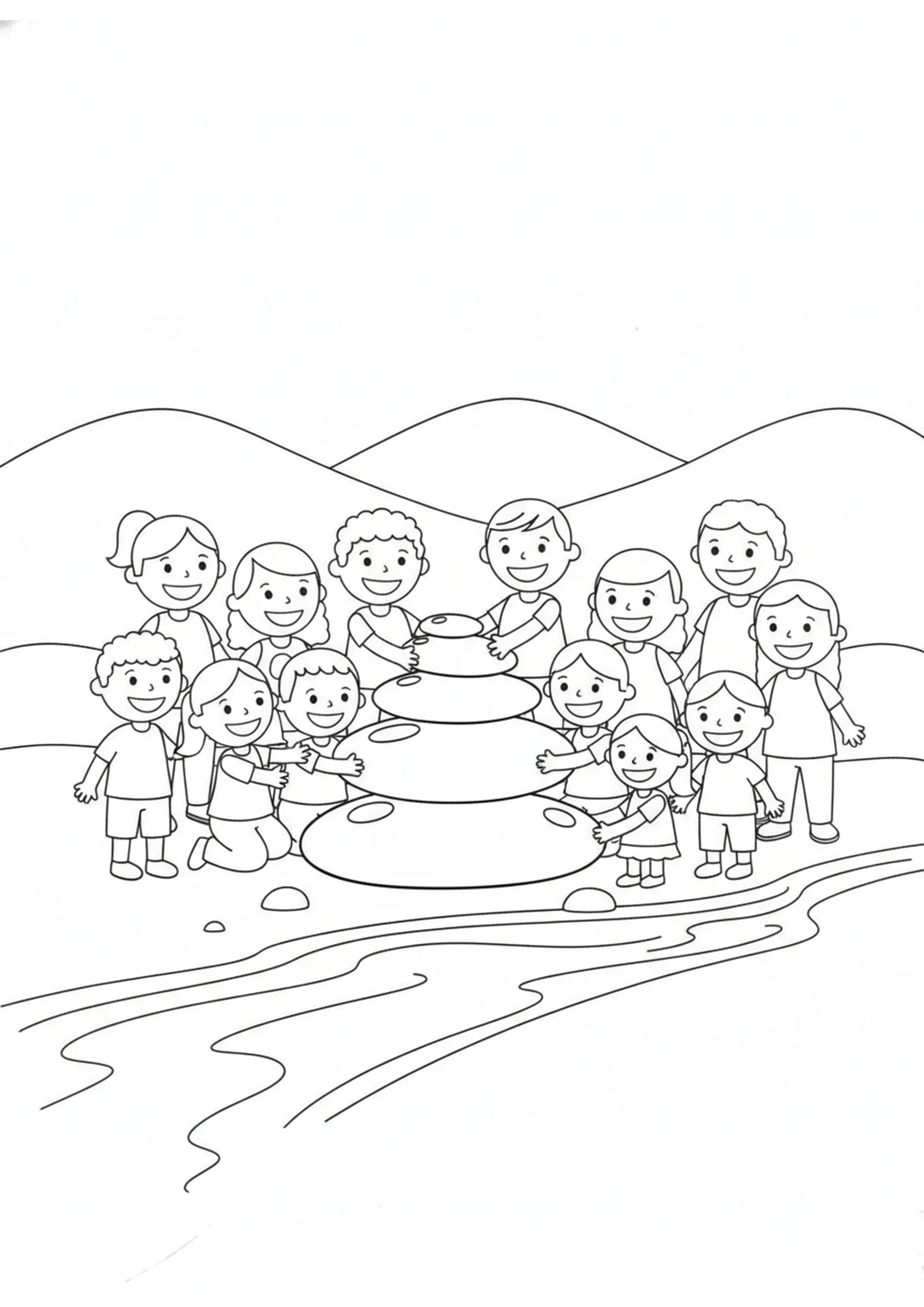 Twelve Stones by the River — printable Bible coloring page from Crossing the Jordan — Twelve Stones