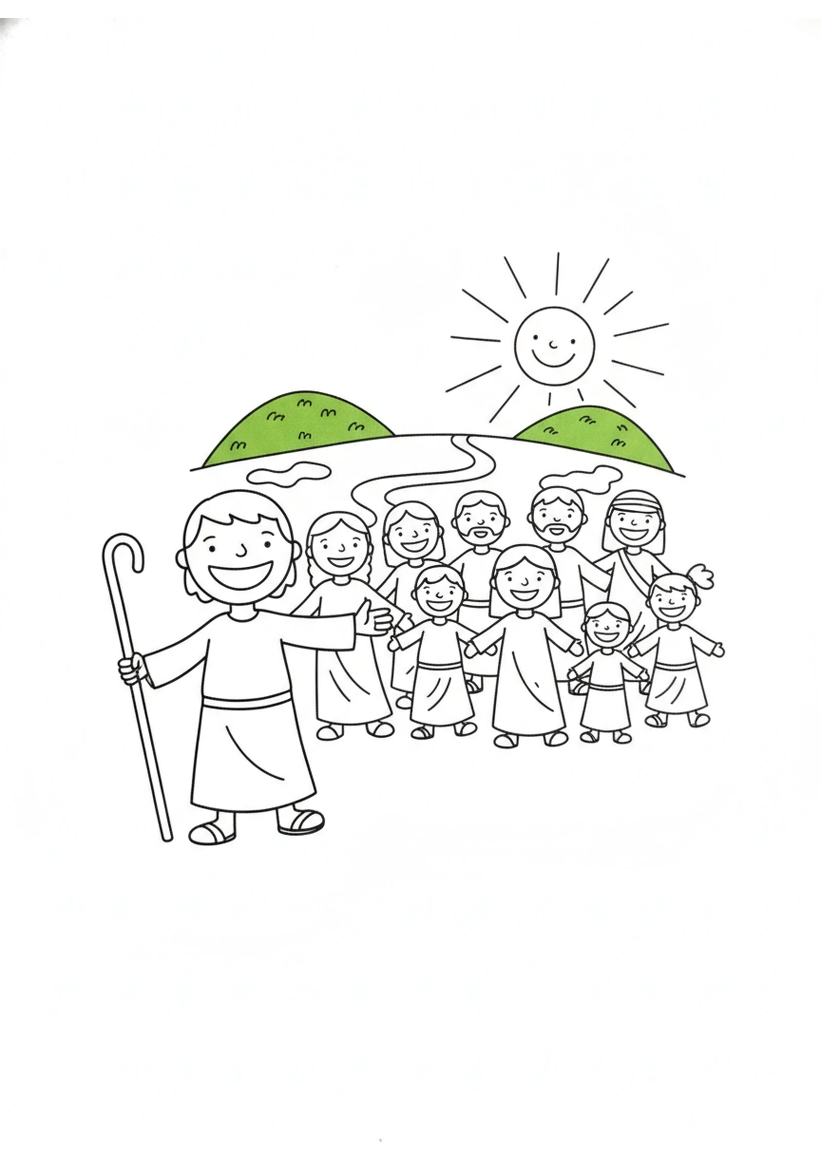 Crossing to the New Land — printable Bible coloring page from Be Strong and Courageous