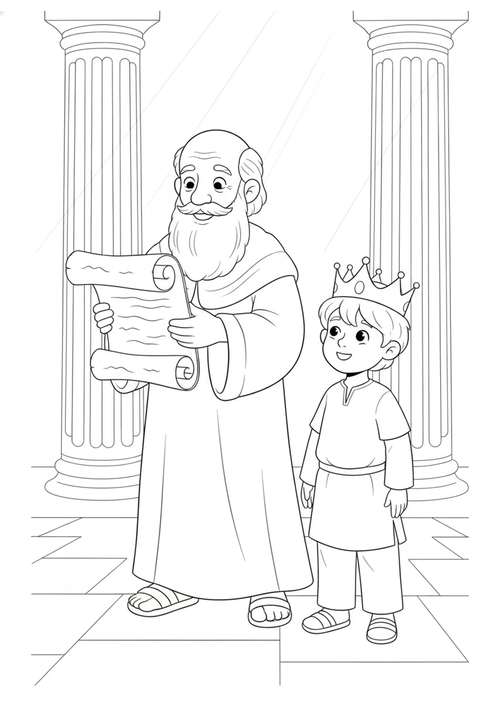 The Lost Scroll is Found — printable Bible coloring page from Josiah and the Lost Scroll