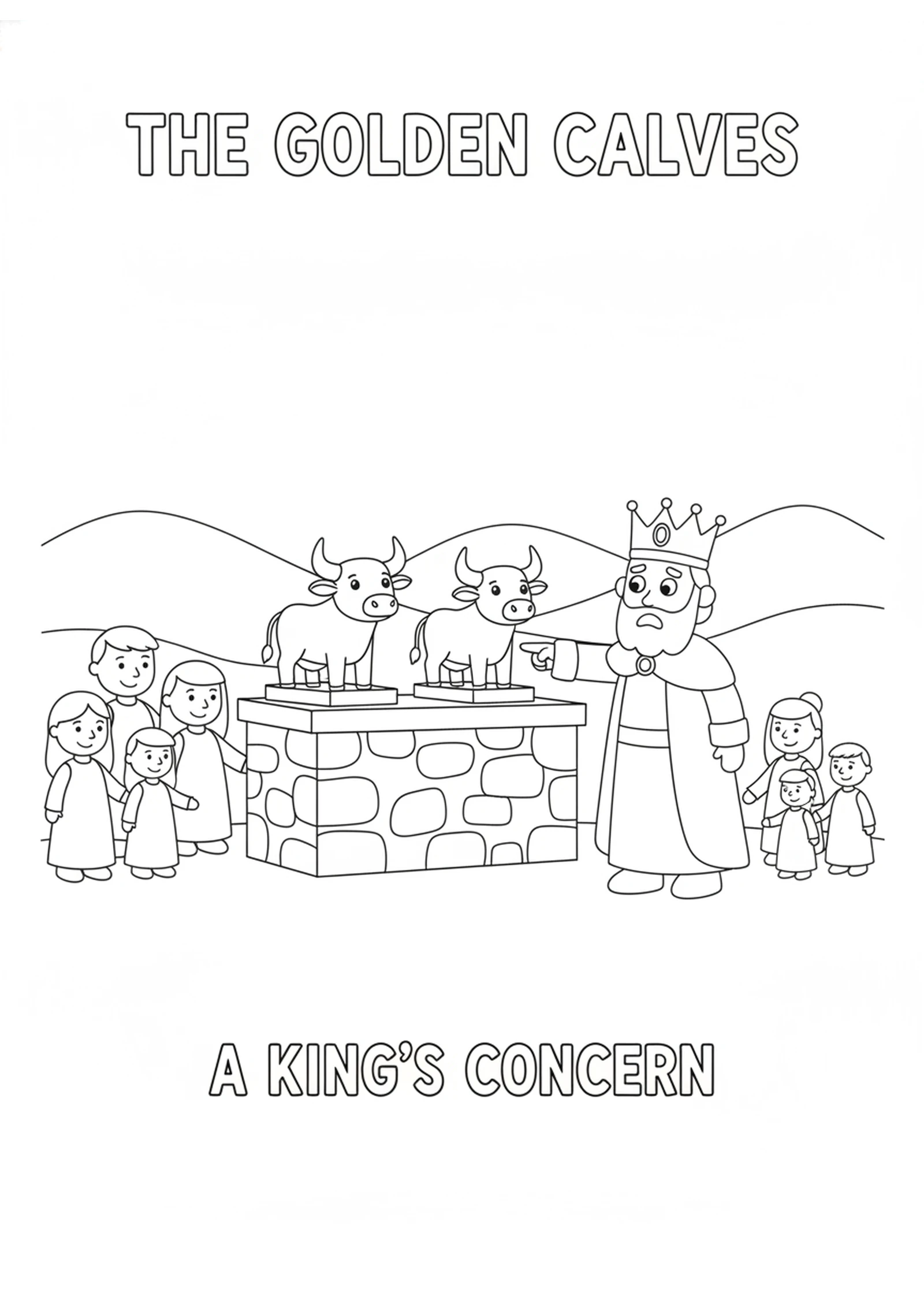 Two Golden Calves — printable Bible coloring page from The Kingdom Divides — and the Golden Calves