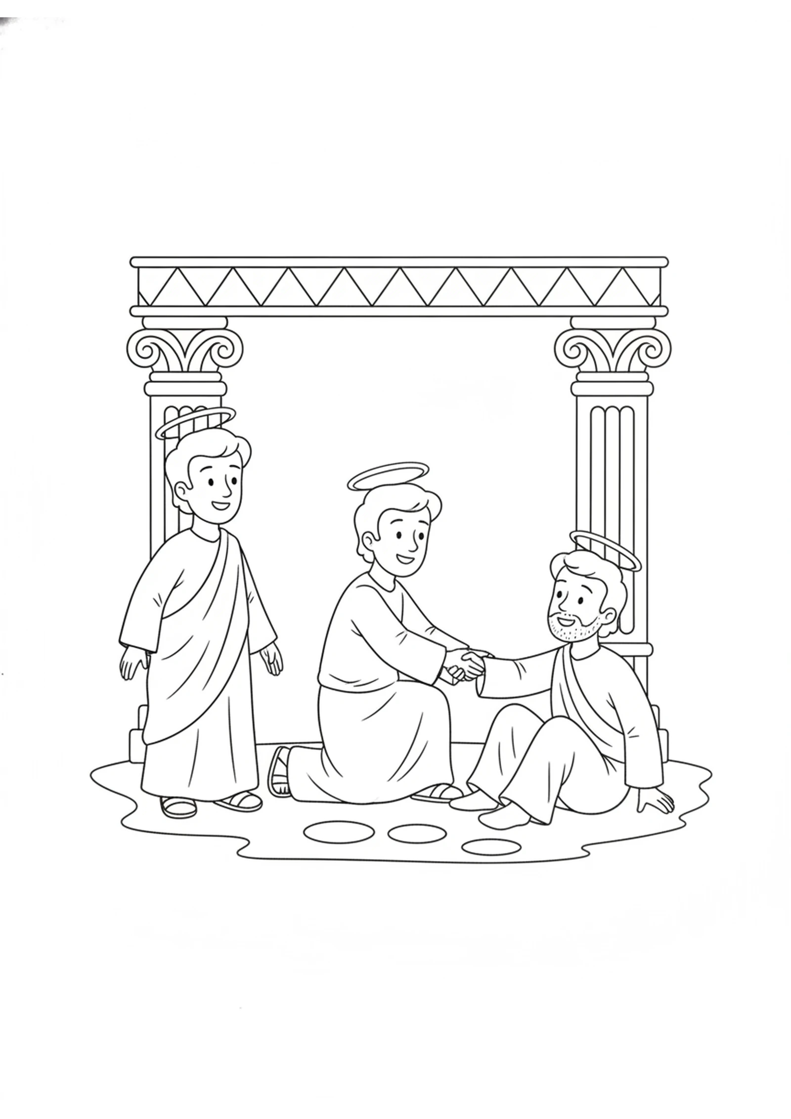 Peter Helps the Man Stand Up — printable Bible coloring page from Peter Heals the Lame Beggar