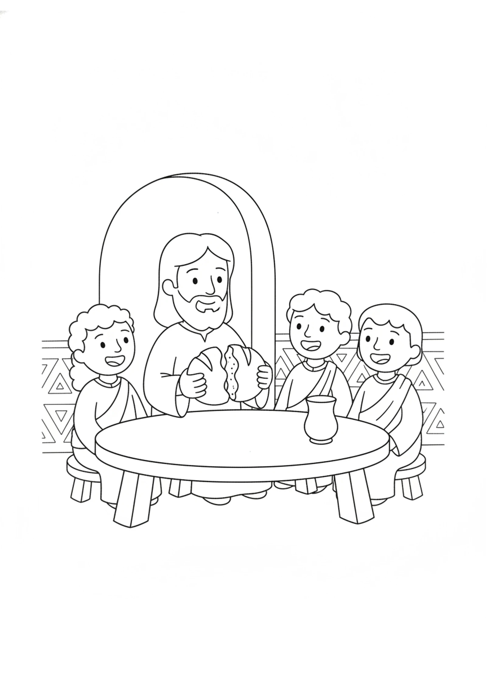 Sharing the Bread — printable Bible coloring page from The Last Supper