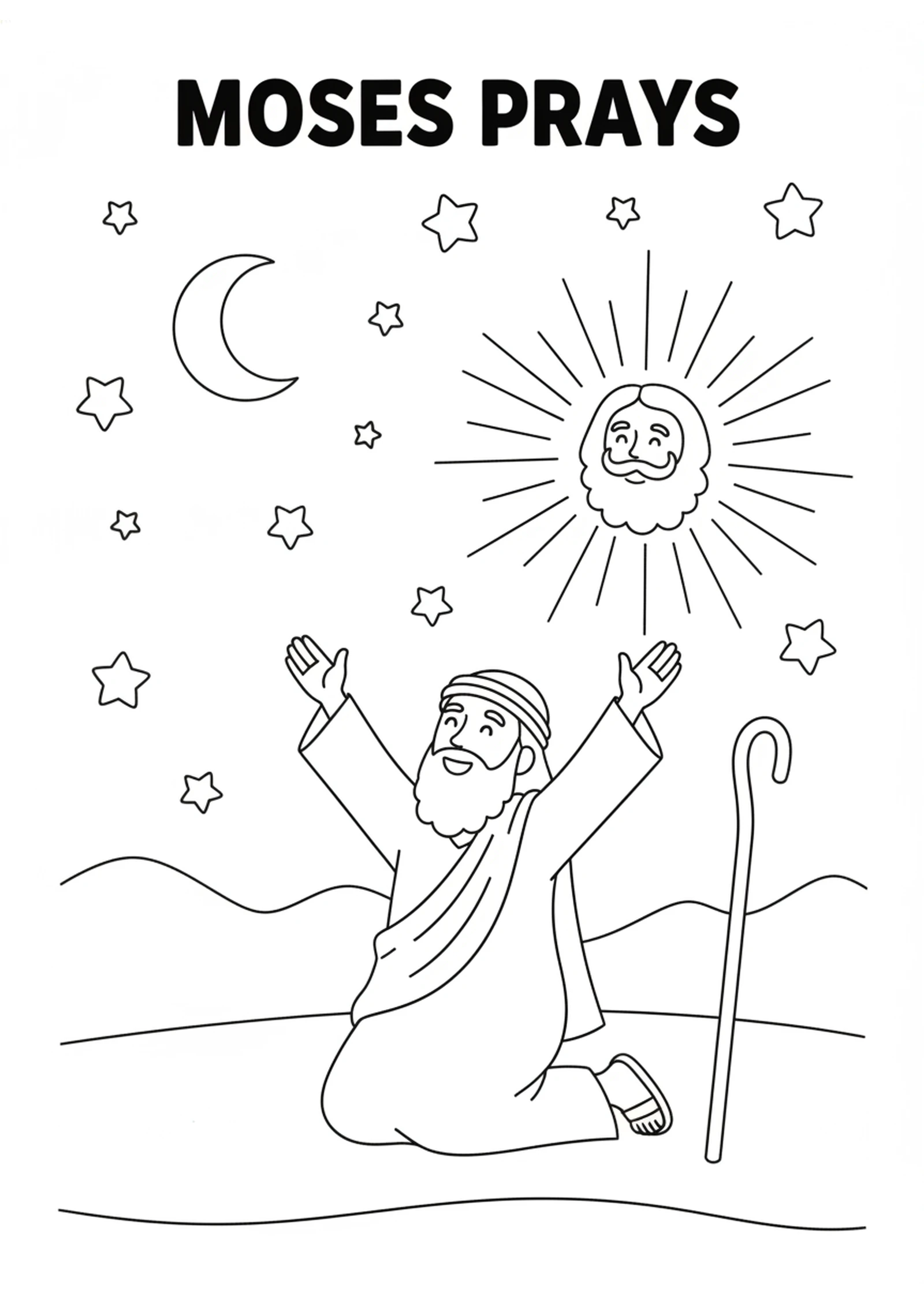 Moses Prays to God — printable Bible coloring page from Let My People Go