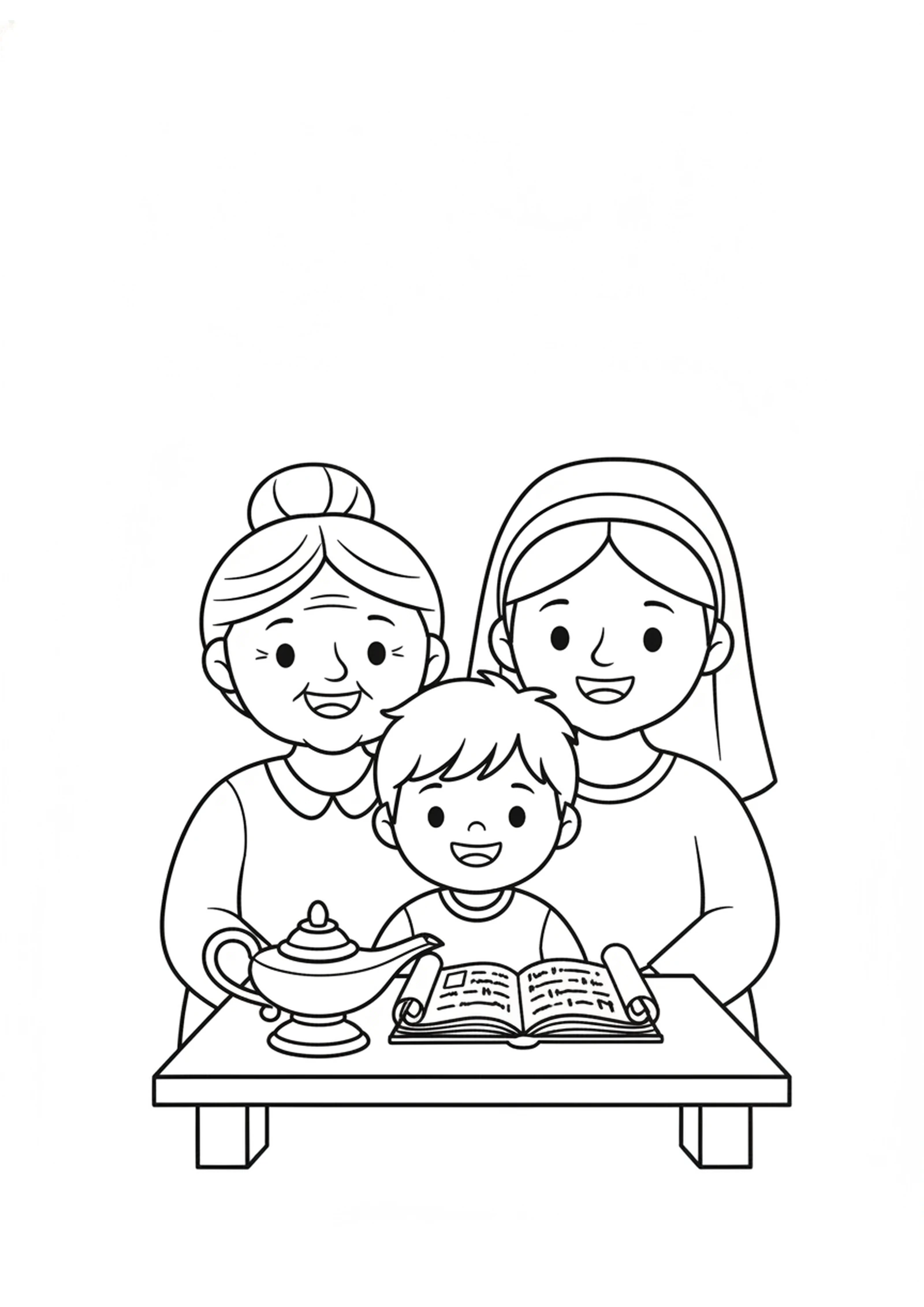 Reading by Lamplight — printable Bible coloring page from Lois and Eunice — A Faith Passed Down