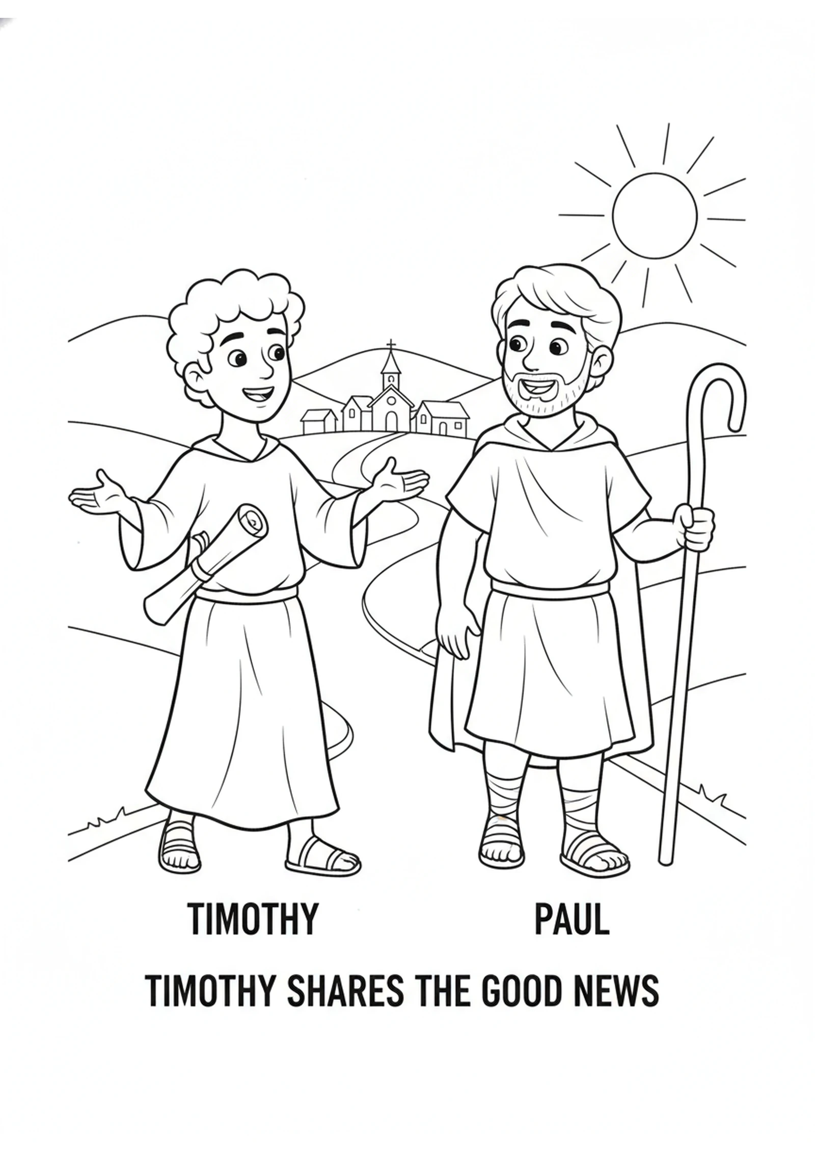 Sharing the Good News — printable Bible coloring page from Lois and Eunice — A Faith Passed Down