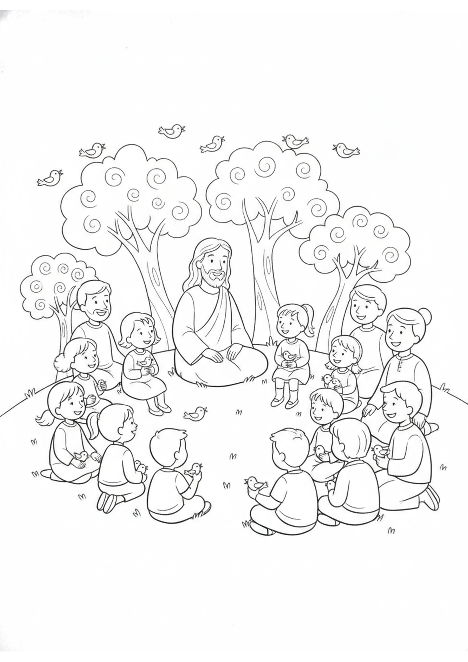 Jesus Teaching on the Hillside — printable Bible coloring page from Love Your Enemies