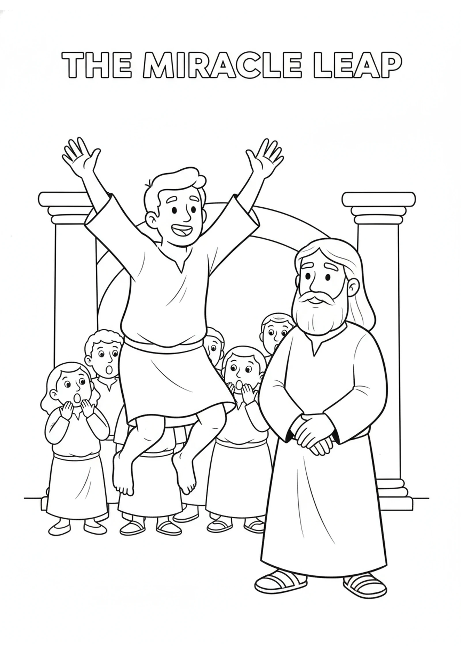 The Man Leaps for Joy — printable Bible coloring page from Mistaken for Gods in Lystra