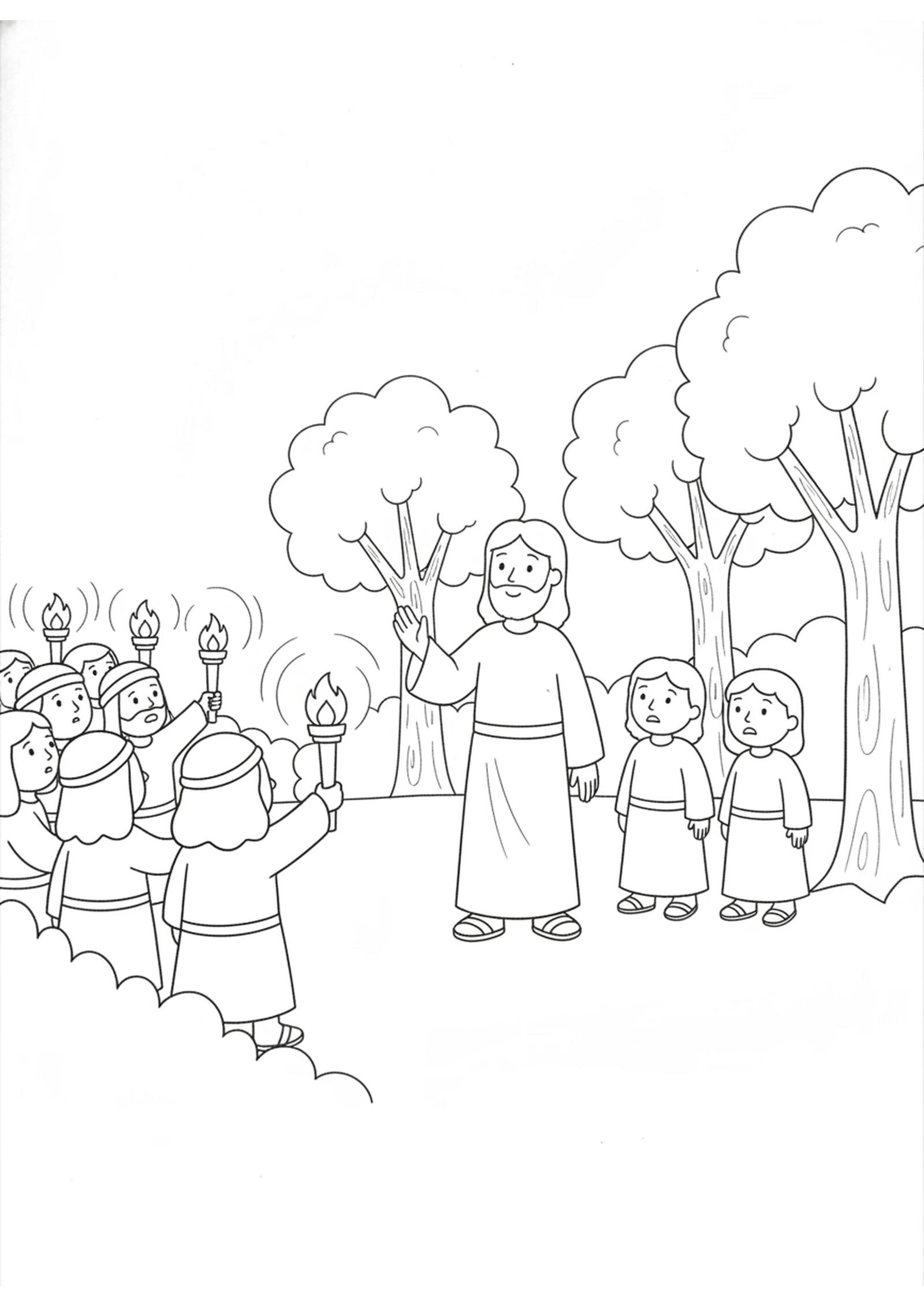 The Garden of Olive Trees — printable Bible coloring page from Healing Malchus’s Ear