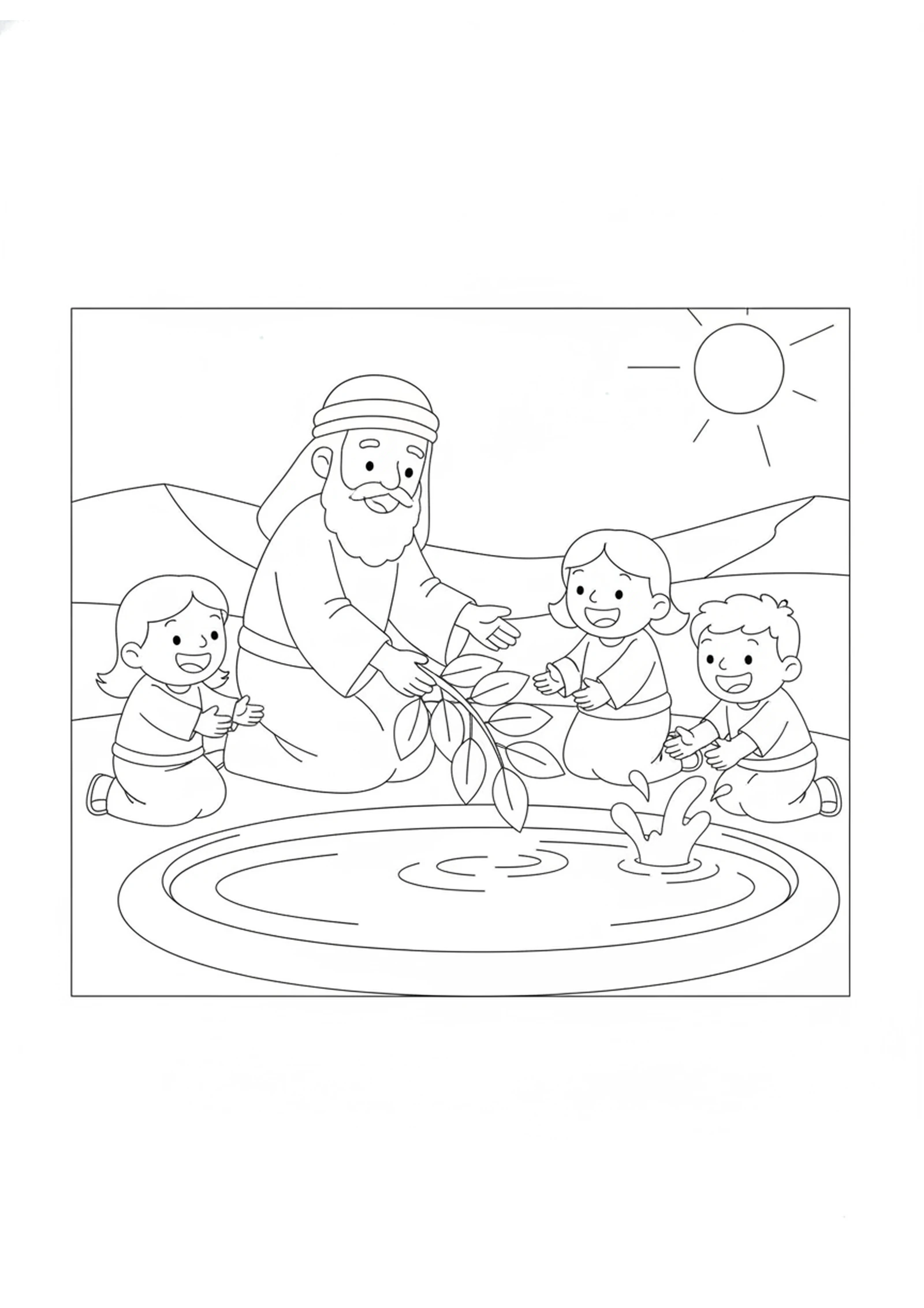 Moses and the Sweet Water — printable Bible coloring page from Bitter Water Made Sweet at Marah