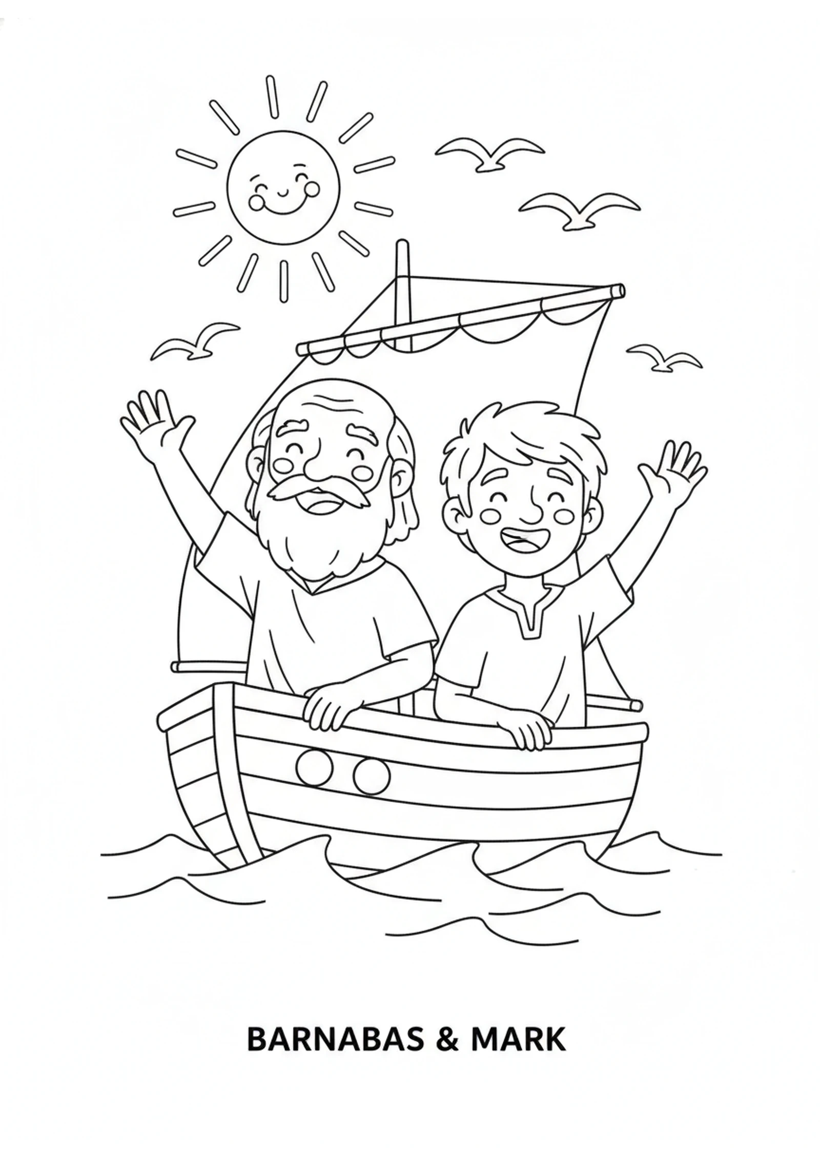 Barnabas and Mark Sail Away — printable Bible coloring page from A Second Chance for Mark