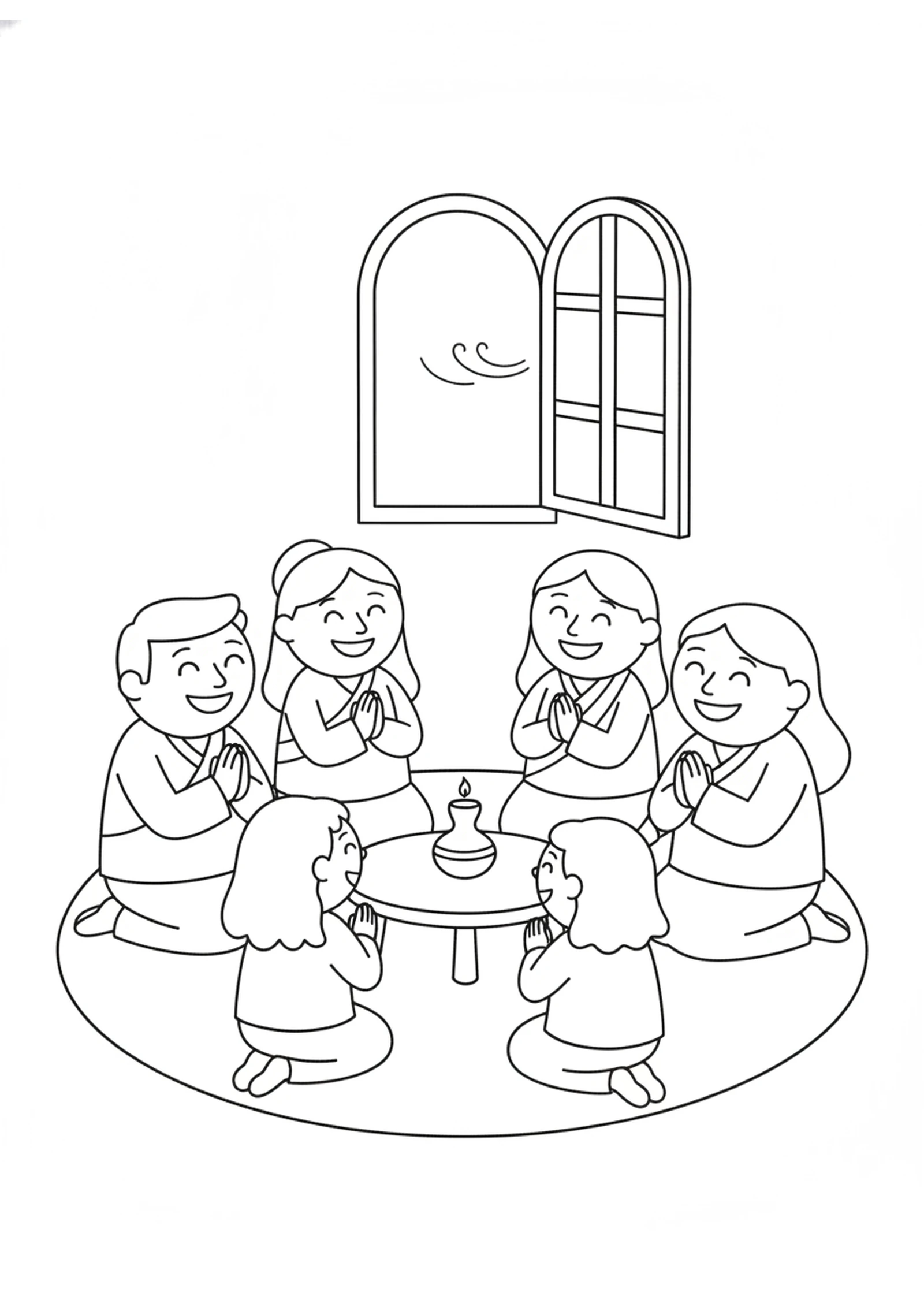 The Friends Praying Together — printable Bible coloring page from Matthias — Choosing a New Apostle