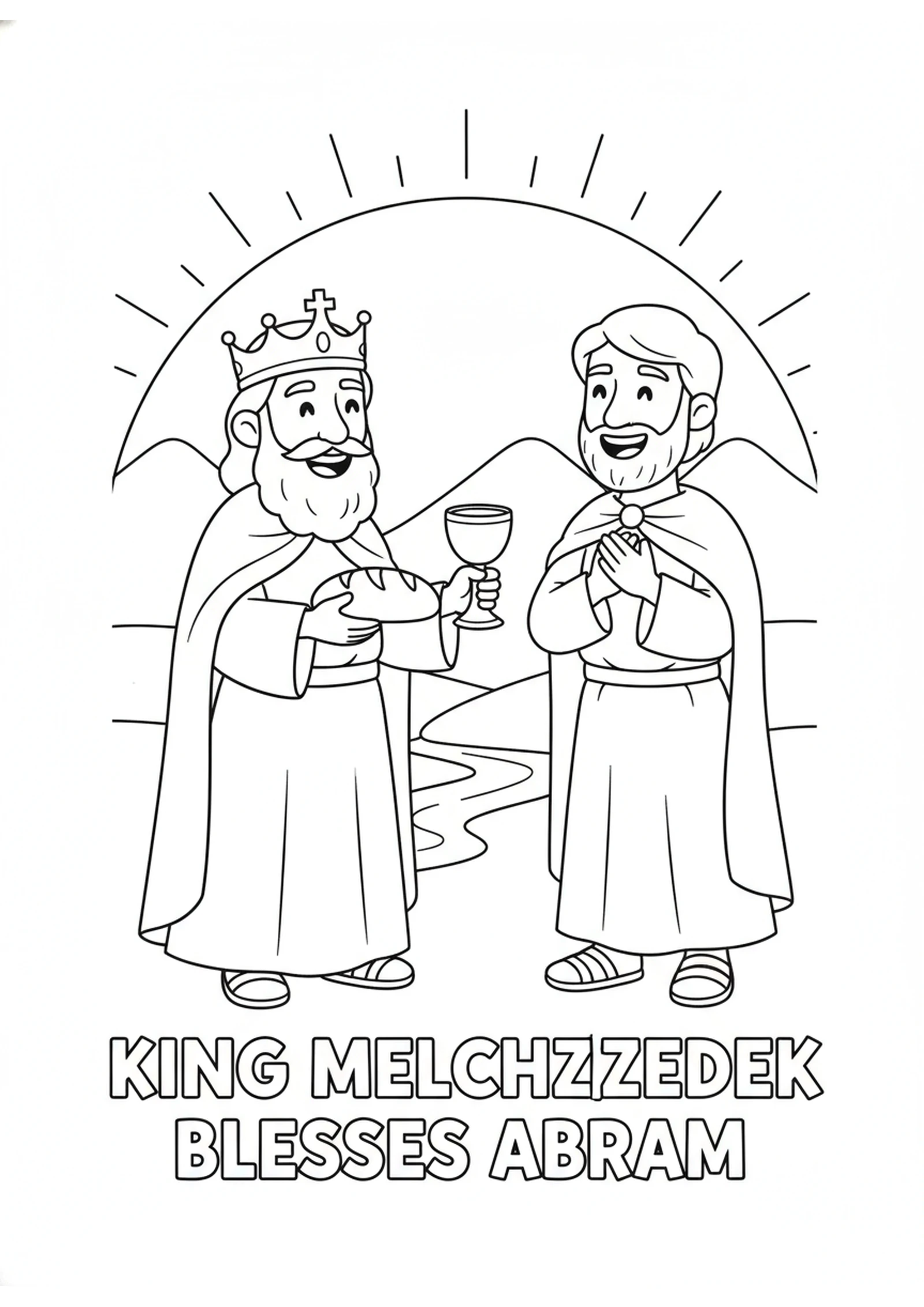 Melchizedek Blesses Abram — printable Bible coloring page from Abram Rescues Lot and Meets Melchizedek