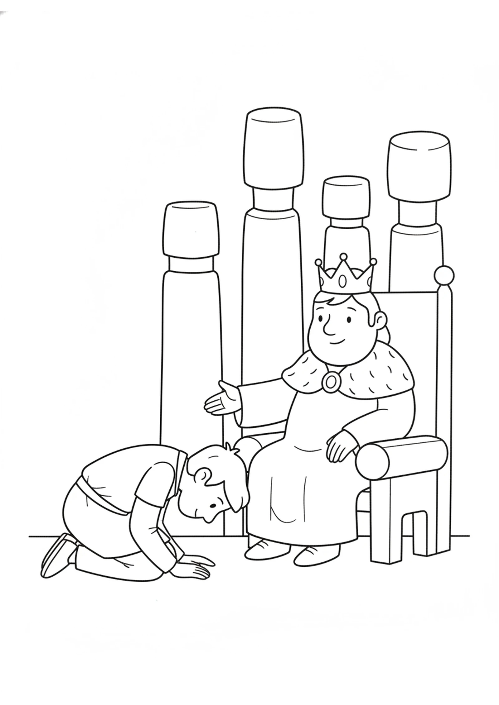 Bowing Before the King — printable Bible coloring page from Mephibosheth — Kindness at the King’s Table