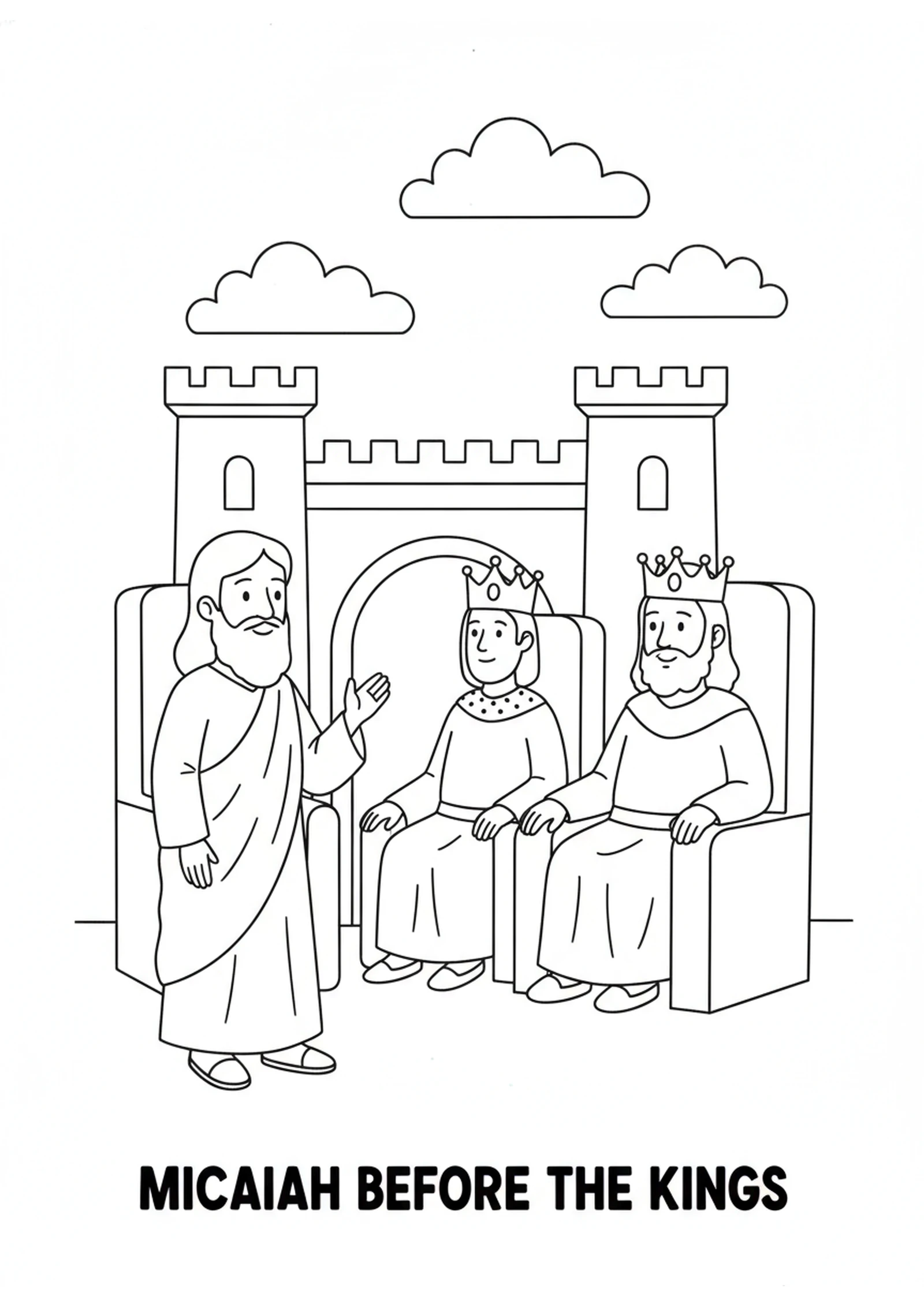 Micaiah Before the Kings — printable Bible coloring page from Micaiah, the Prophet Who Wouldn’t Lie