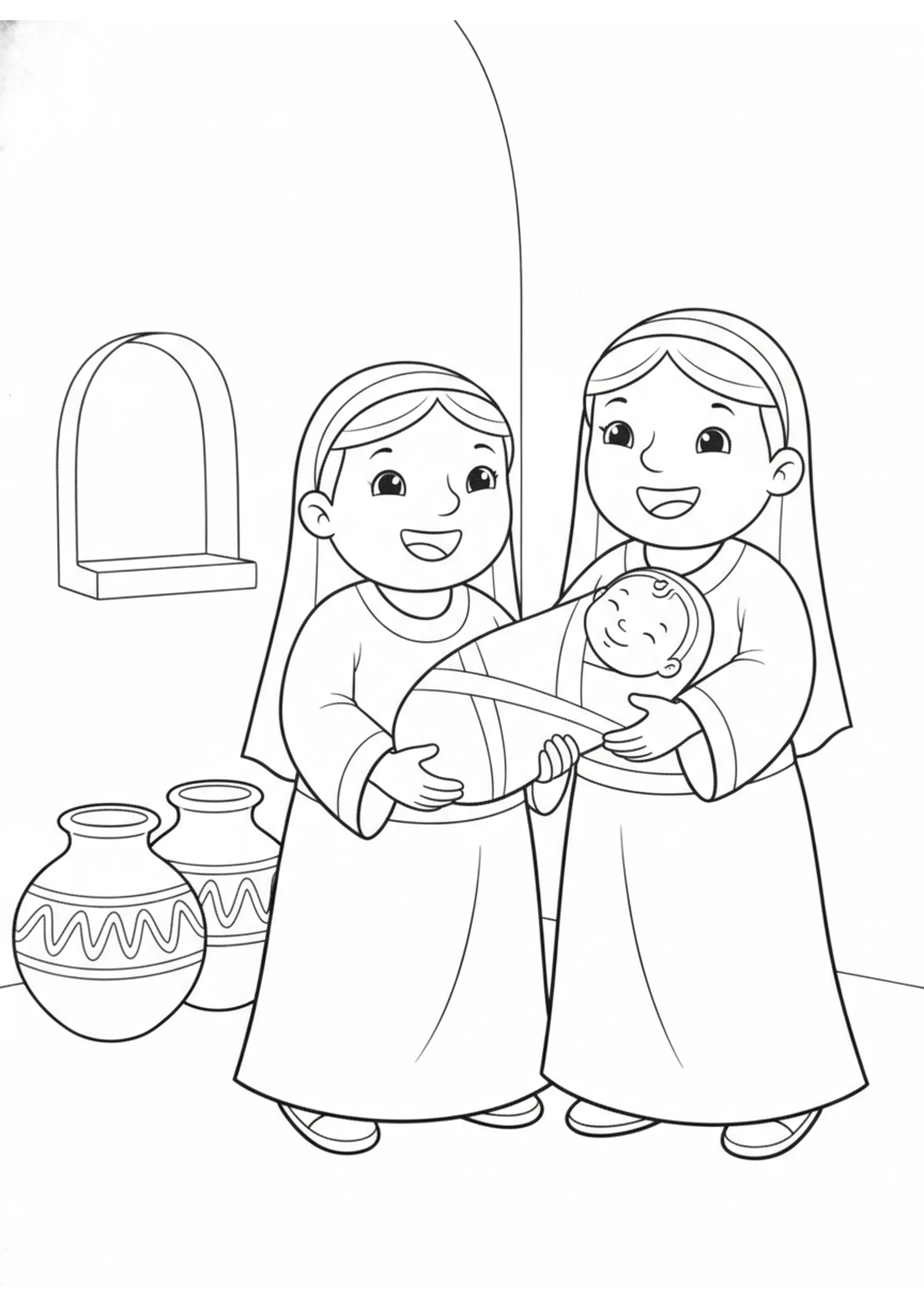 A Baby Kept Safe — printable Bible coloring page from Shiphrah and Puah — The Midwives Who Feared God
