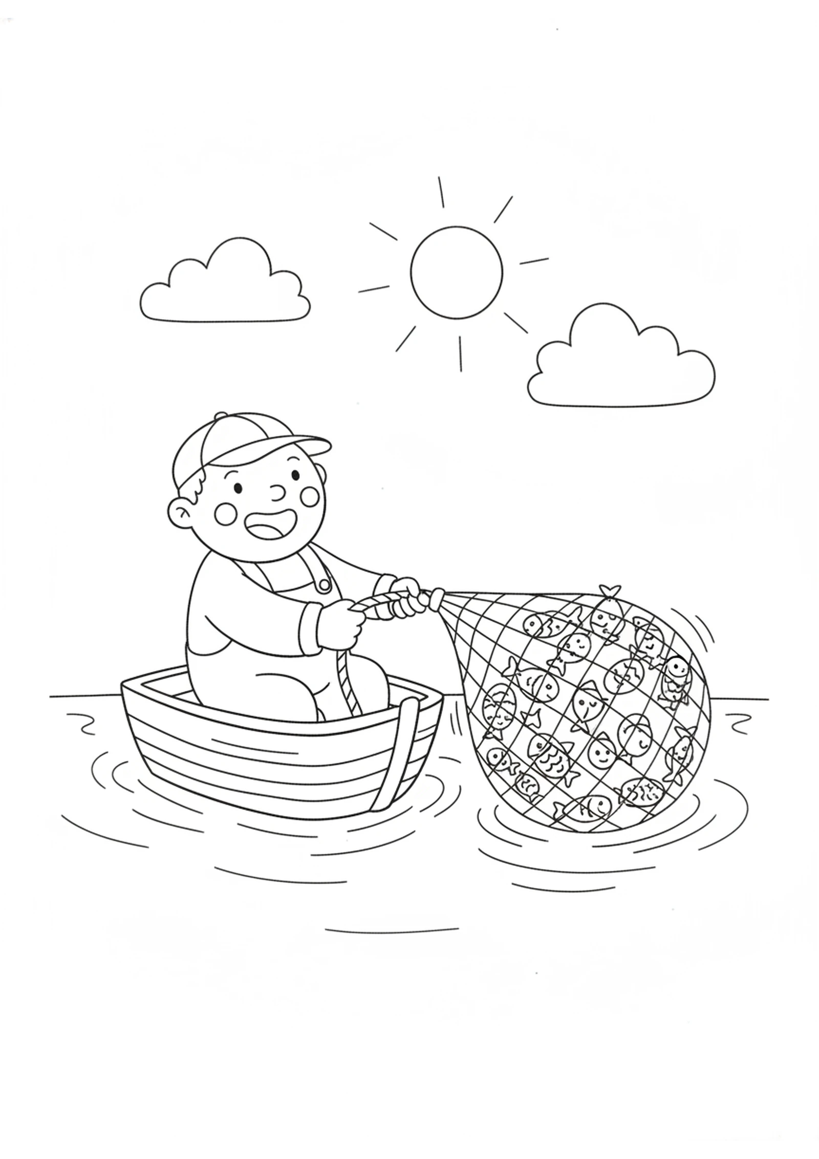 The Overflowing Nets — printable Bible coloring page from The Miraculous Catch of Fish