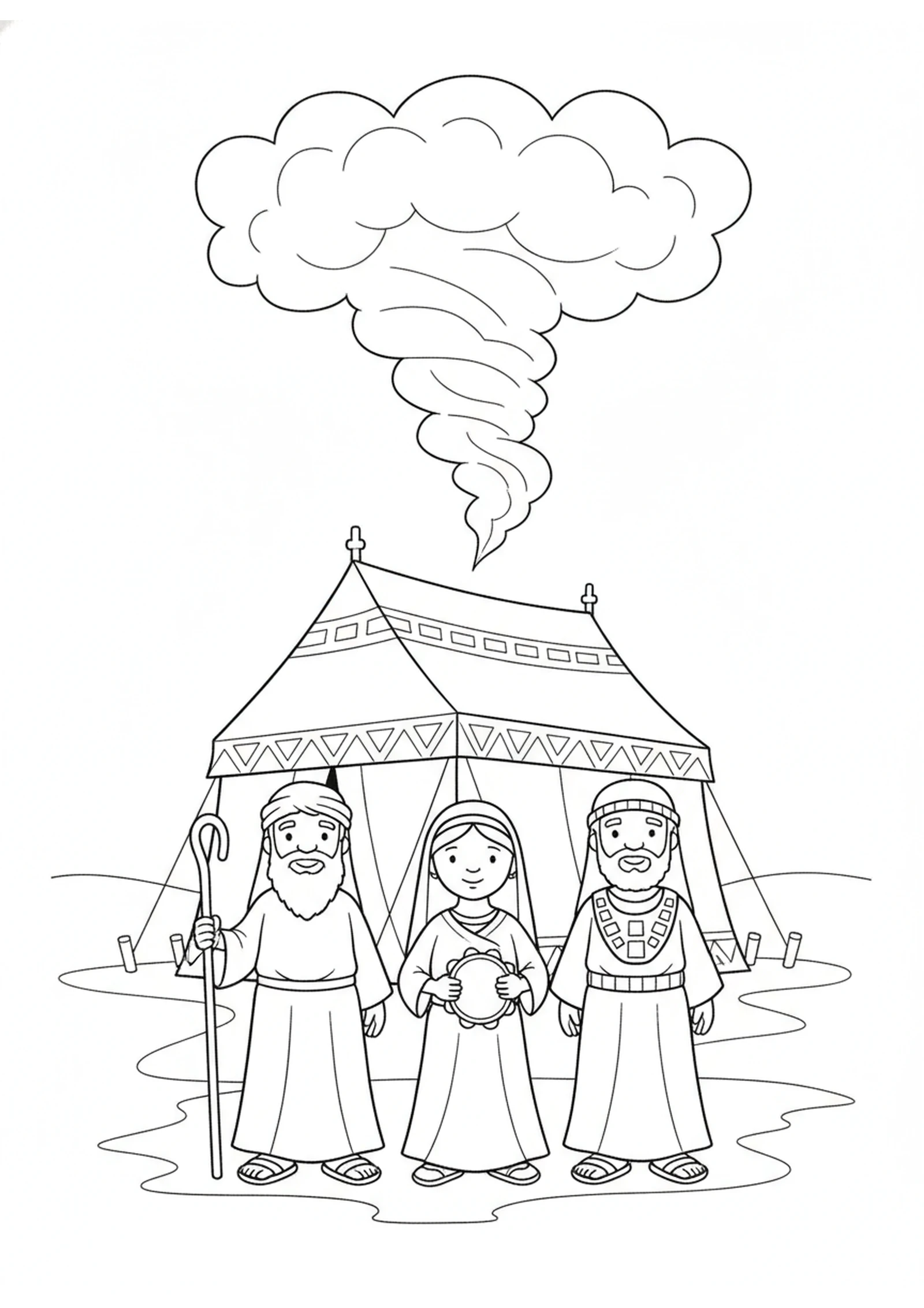 The Cloud at the Meeting Tent — printable Bible coloring page from Miriam and Aaron Question Moses
