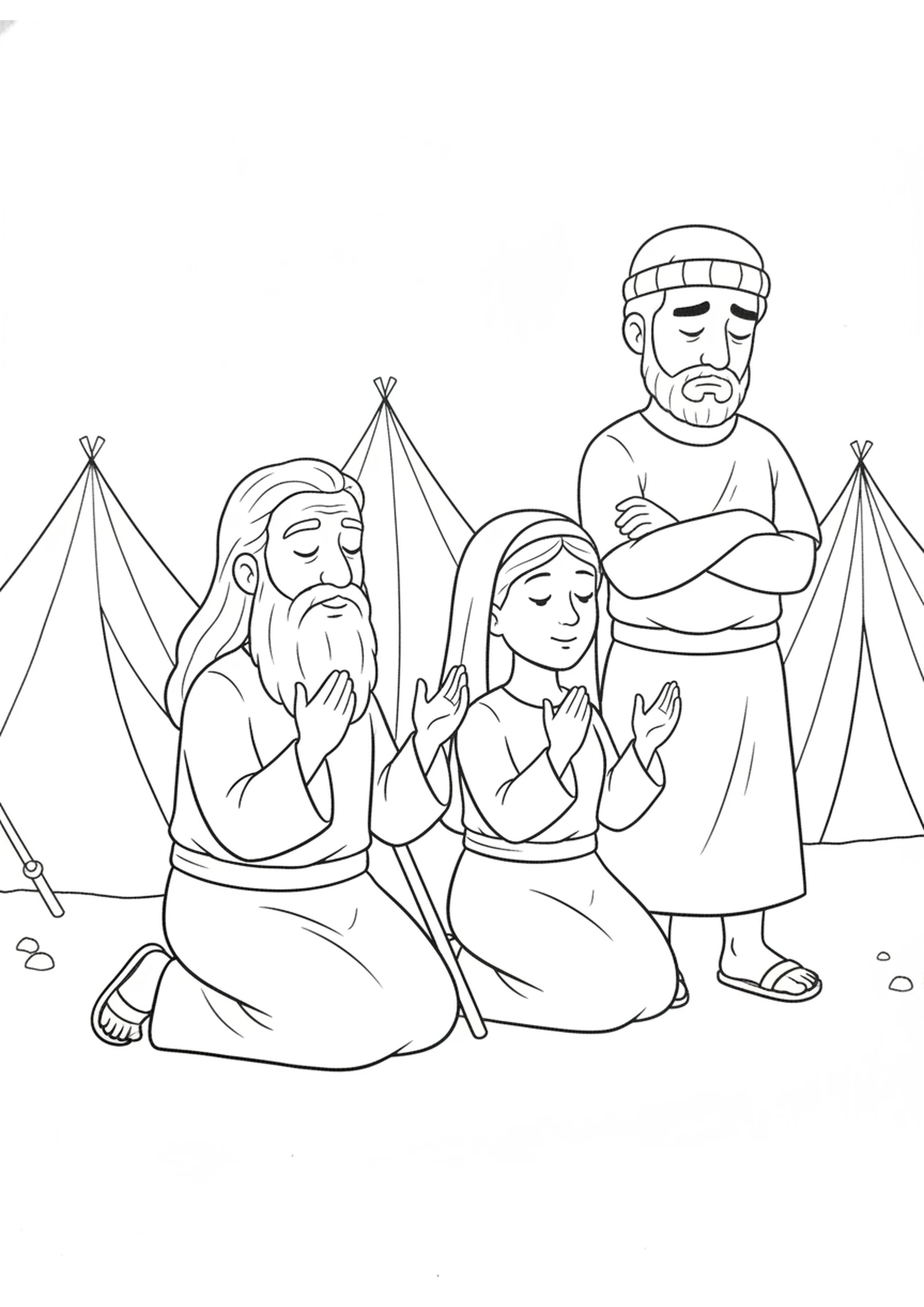 Moses Prays for Miriam — printable Bible coloring page from Miriam and Aaron Question Moses