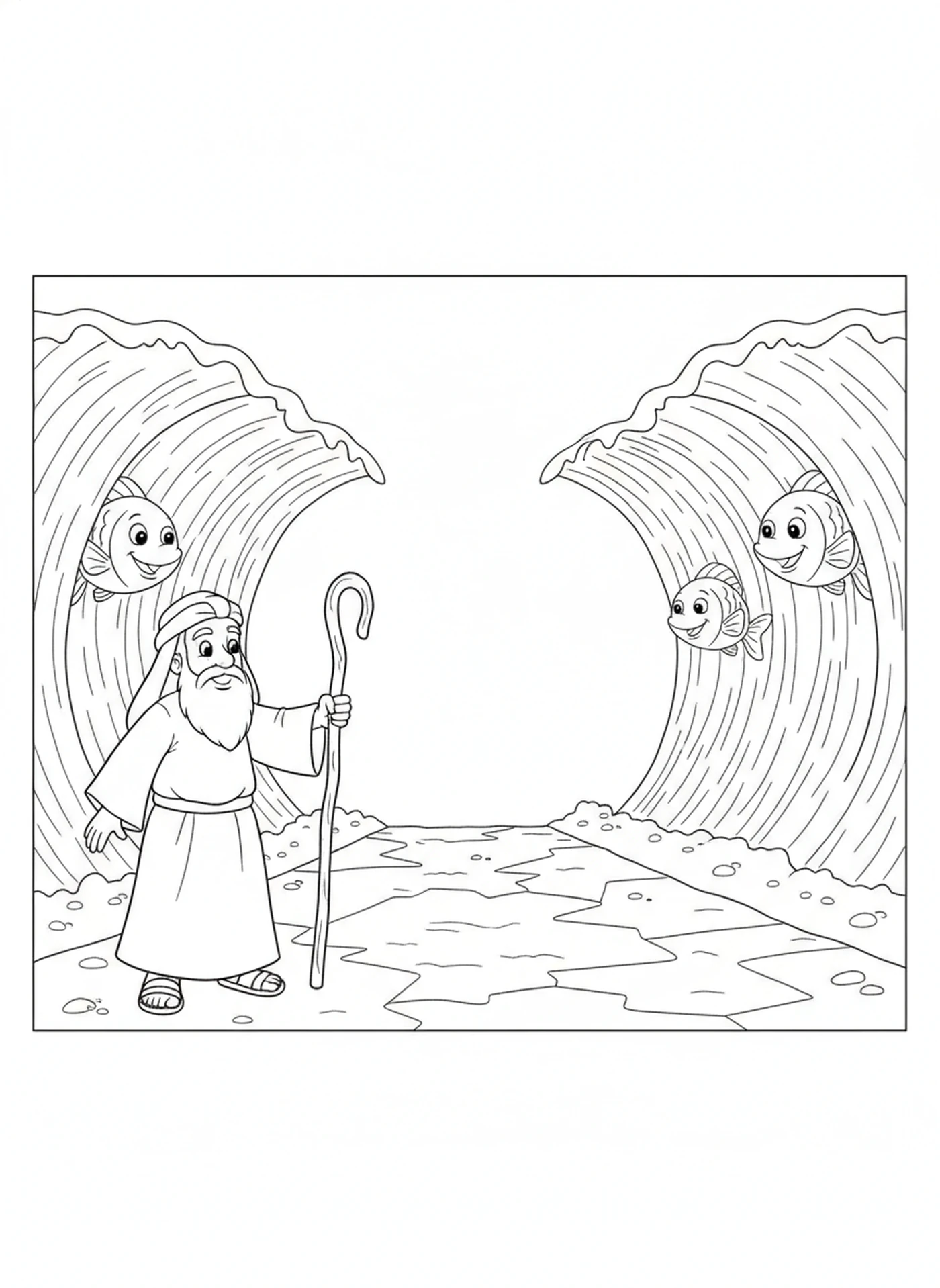 The Path Through the Sea — printable Bible coloring page from Moses & the Red Sea