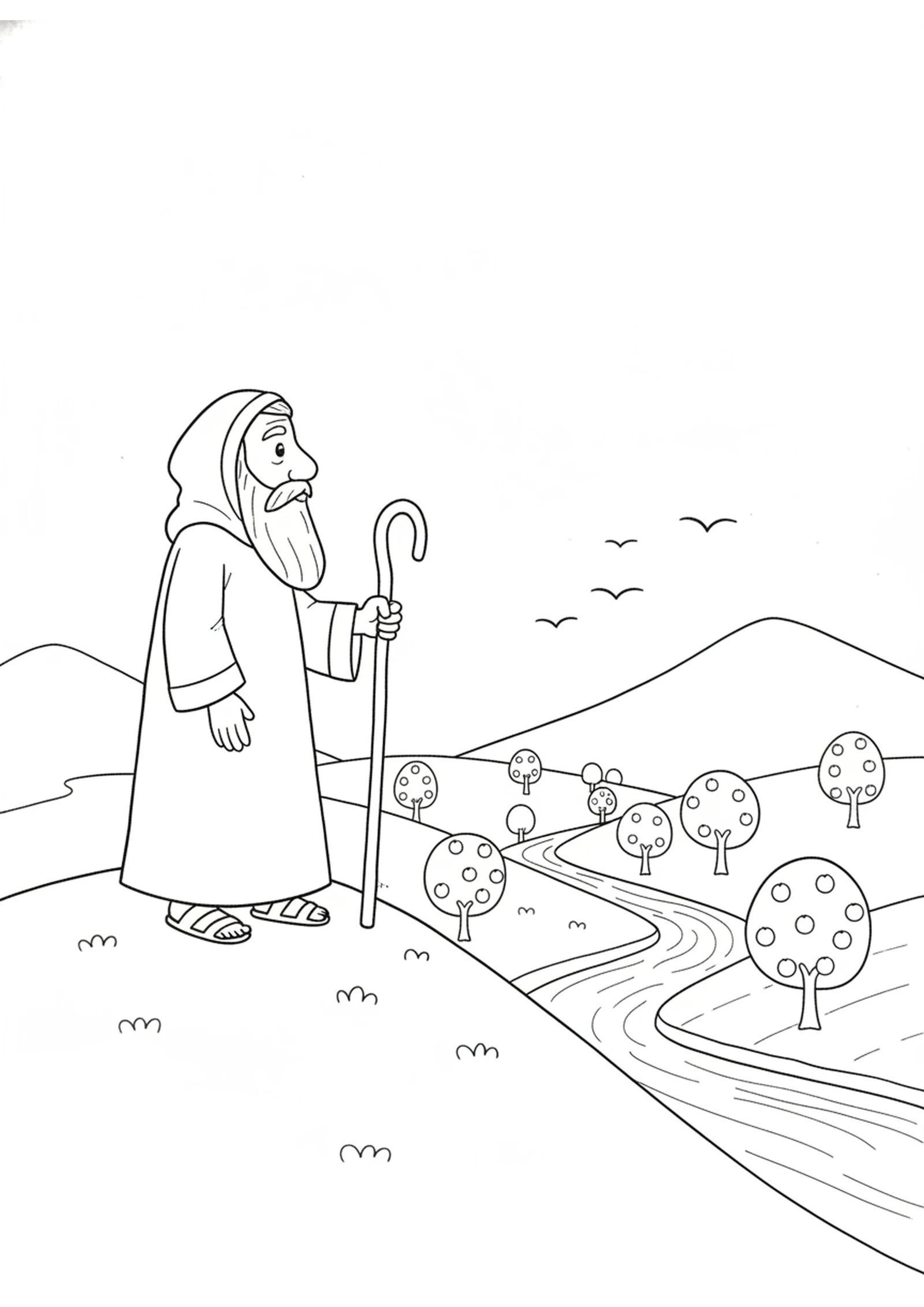 Moses Sees the Promised Land — printable Bible coloring page from The Death of Moses