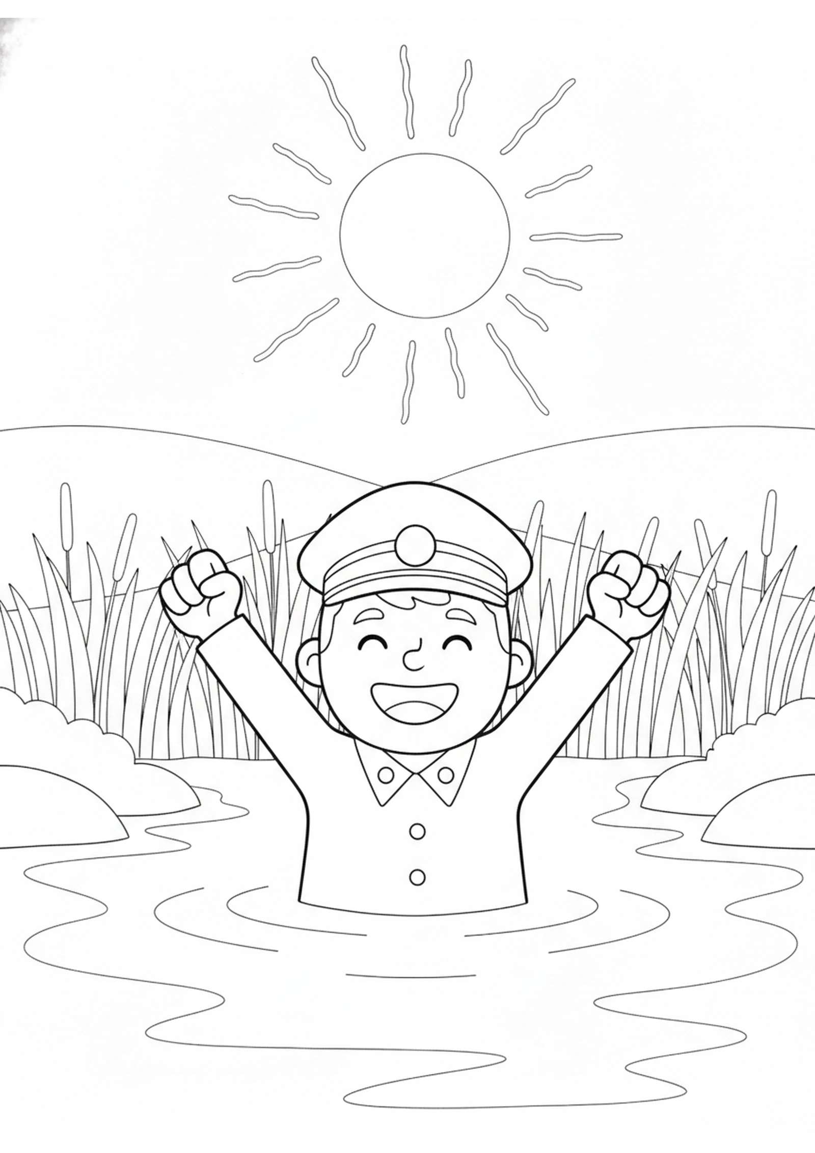 Naaman Healed in the River — printable Bible coloring page from Naaman and the Brave Servant Girl