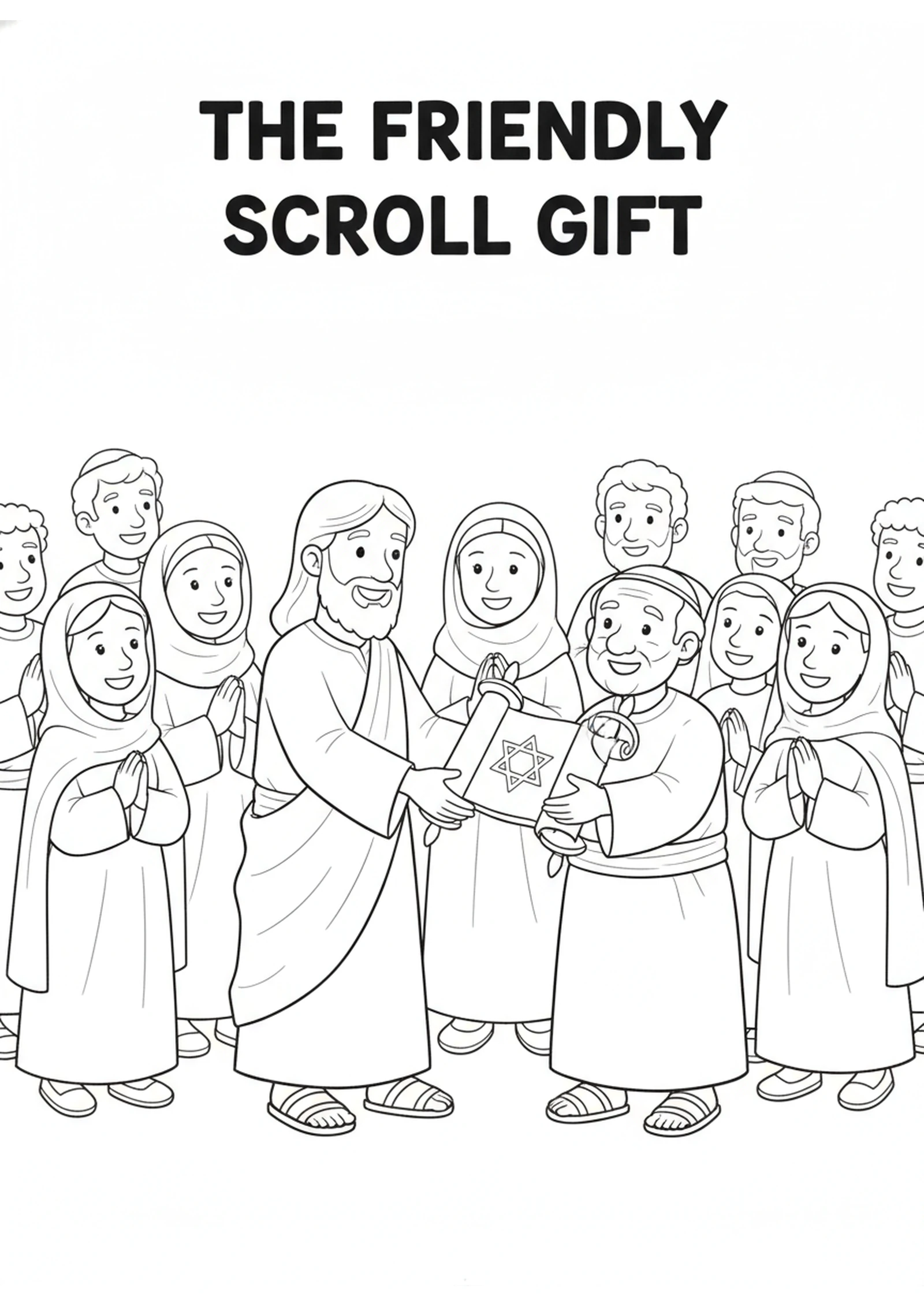 The Helper Hands the Scroll — printable Bible coloring page from Jesus Reads in the Synagogue of Nazareth