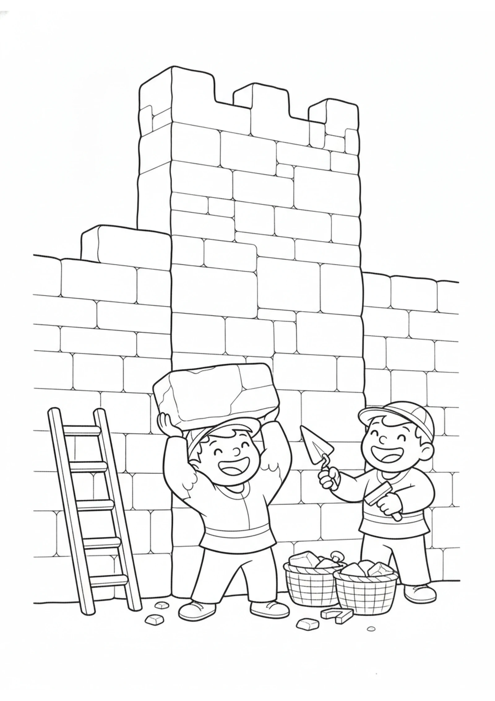 Building the City Walls — printable Bible coloring page from Nehemiah Rebuilds the Walls