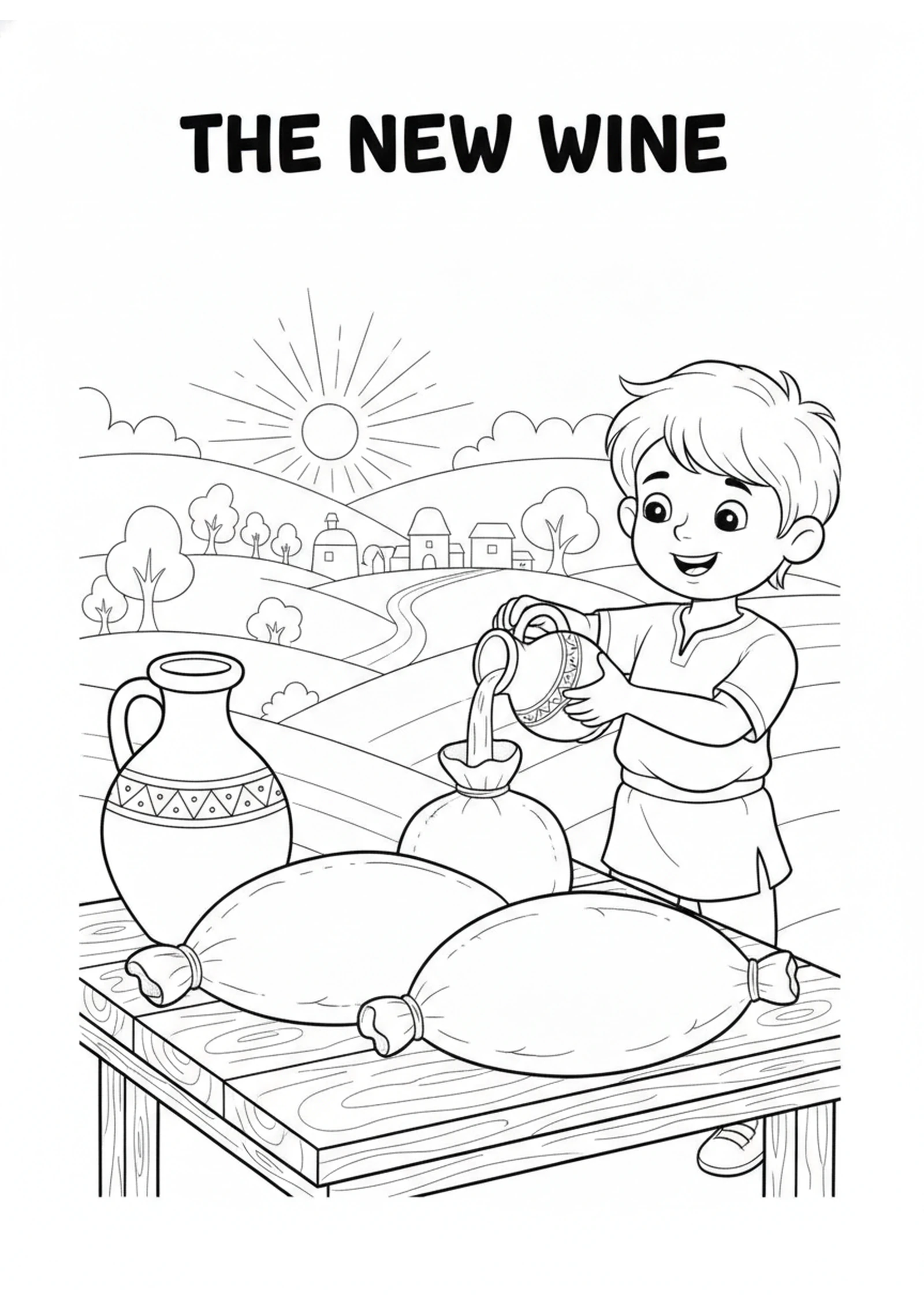 The New Wineskins — printable Bible coloring page from New Cloth and New Wineskins