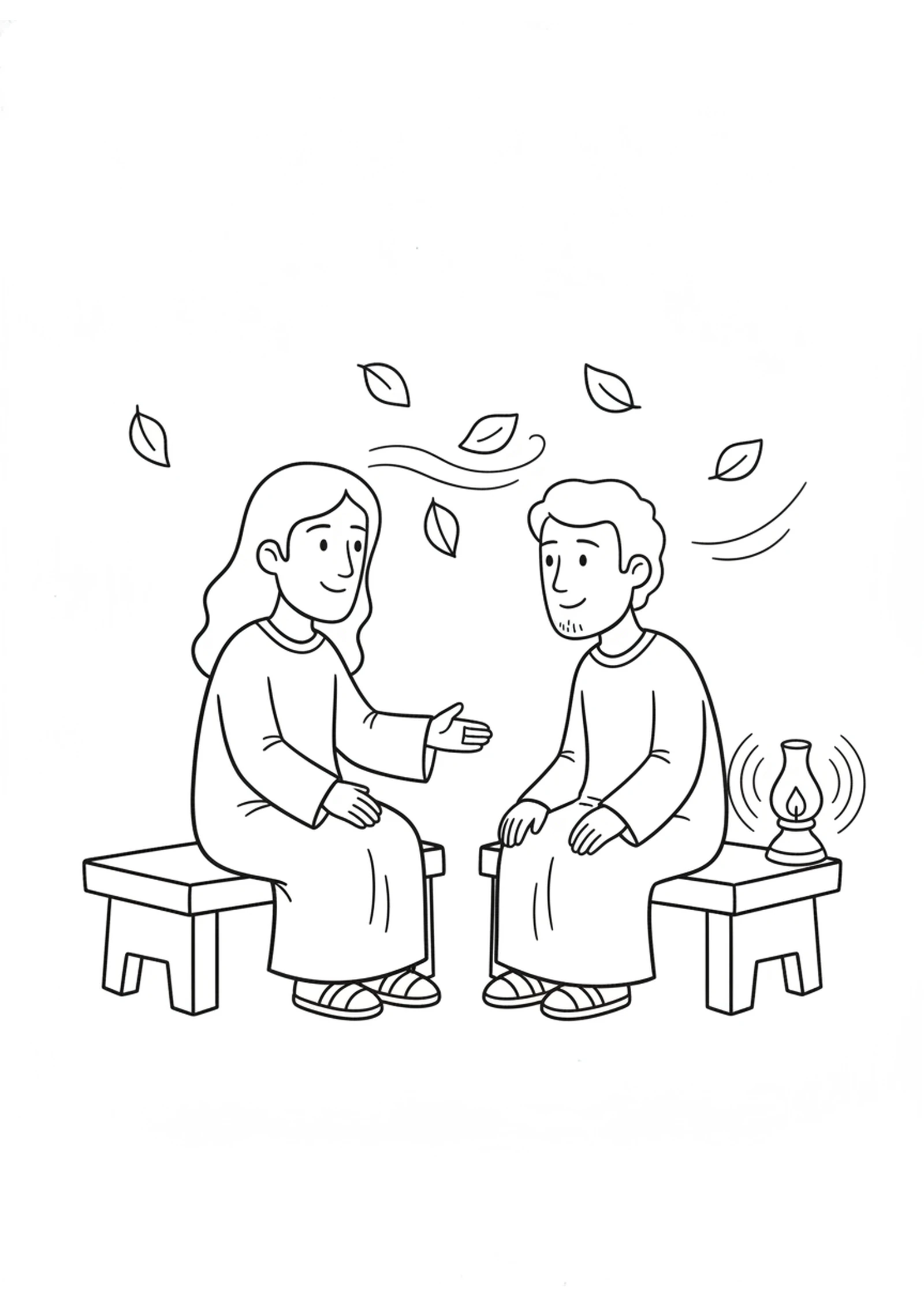 Jesus Talks with Nicodemus — printable Bible coloring page from Nicodemus — You Must Be Born Again