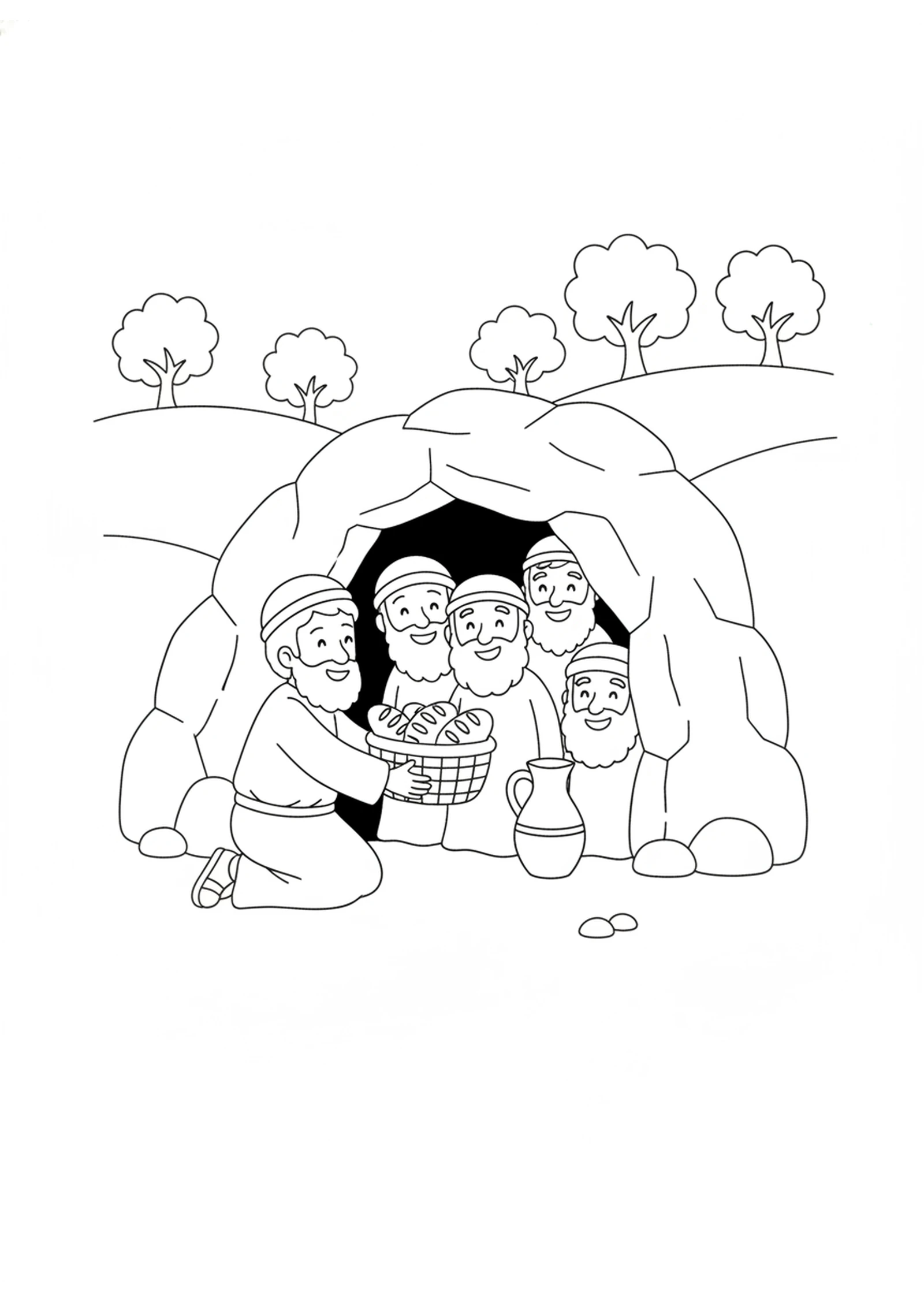 Obadiah Feeds the Prophets — printable Bible coloring page from Obadiah Hides a Hundred Prophets