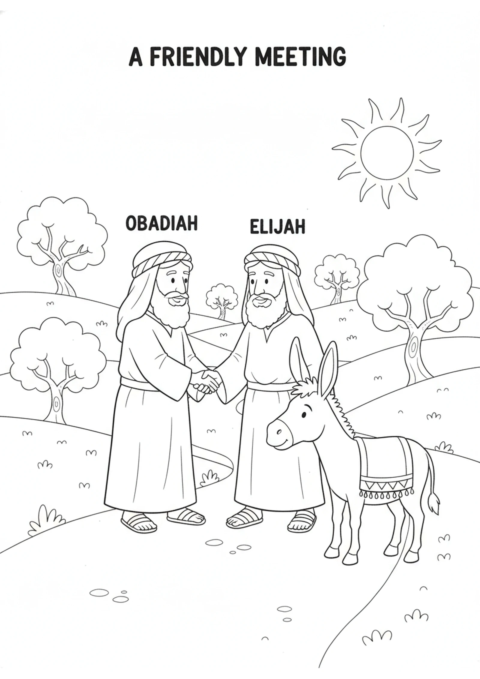 Obadiah Meets Elijah — printable Bible coloring page from Obadiah Hides a Hundred Prophets