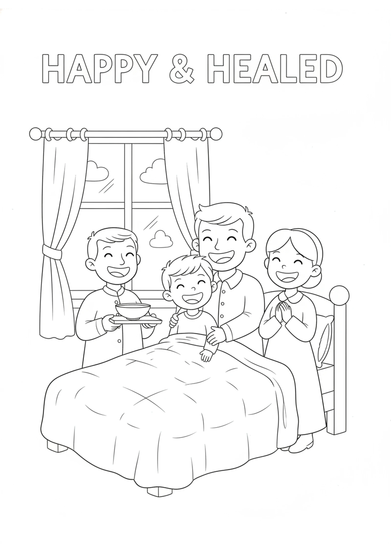 The Boy Is Well Again — printable Bible coloring page from The Official’s Son Healed