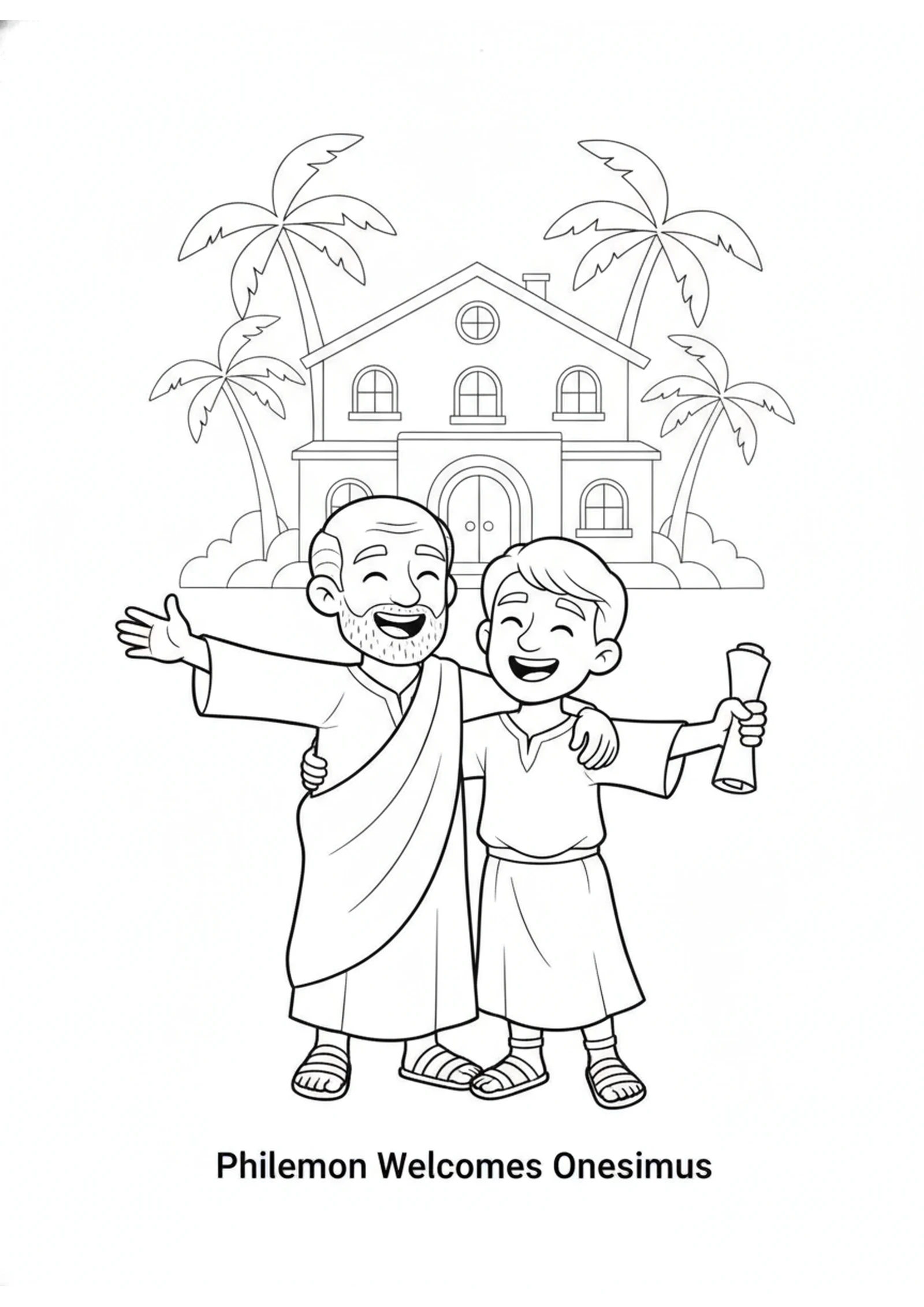 Welcomed Home — printable Bible coloring page from Onesimus Comes Home
