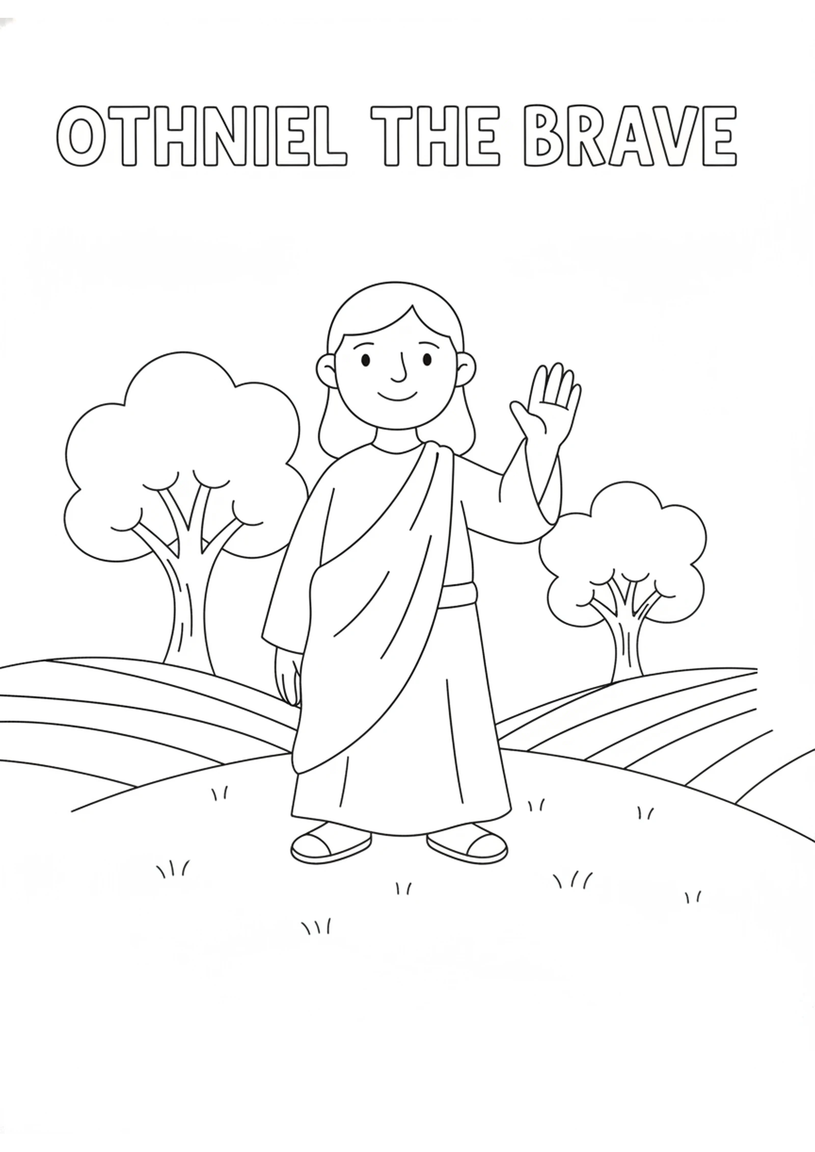 Othniel the Brave Helper — printable Bible coloring page from Othniel, the First Judge
