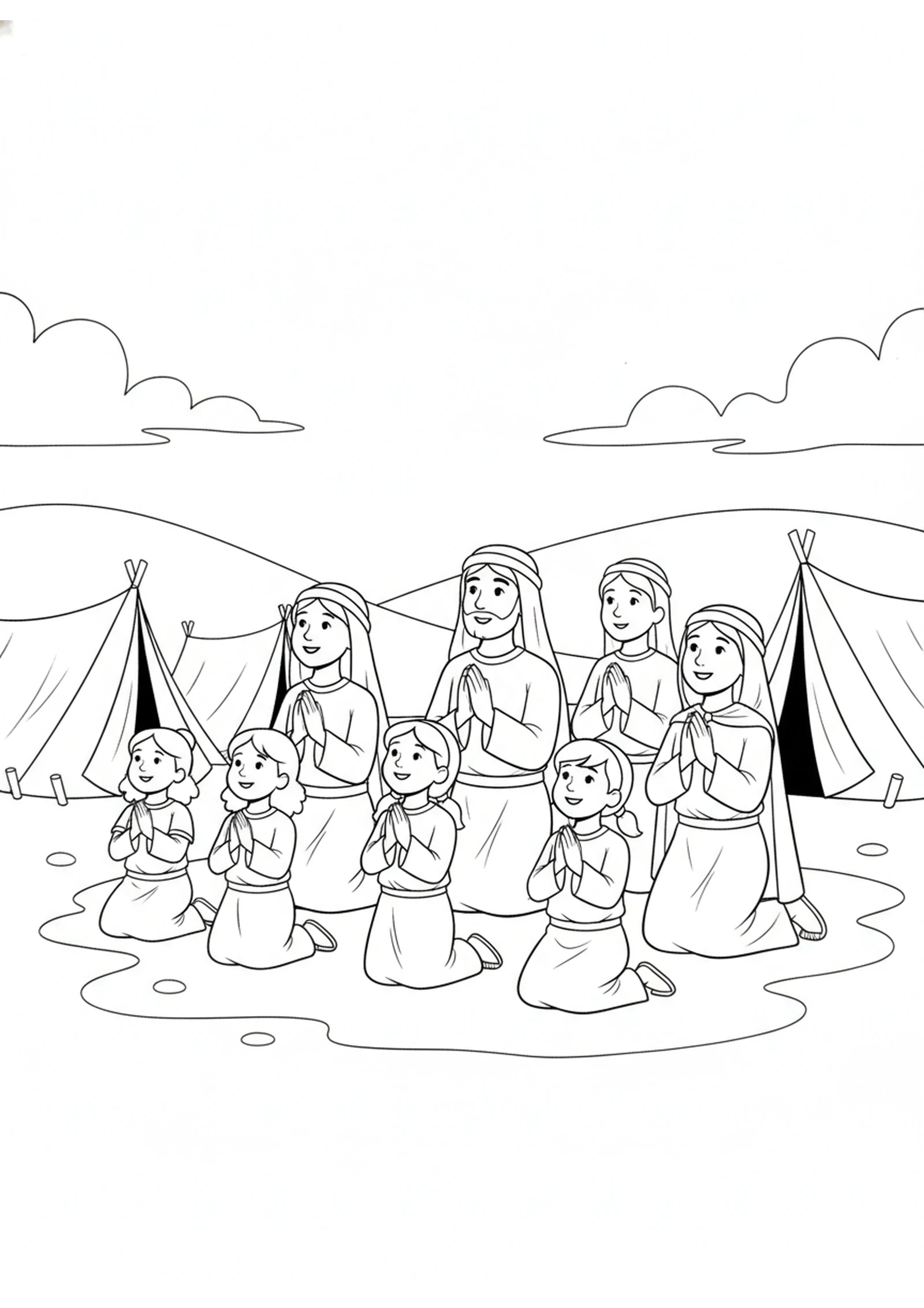 The People Pray to God — printable Bible coloring page from Othniel, the First Judge