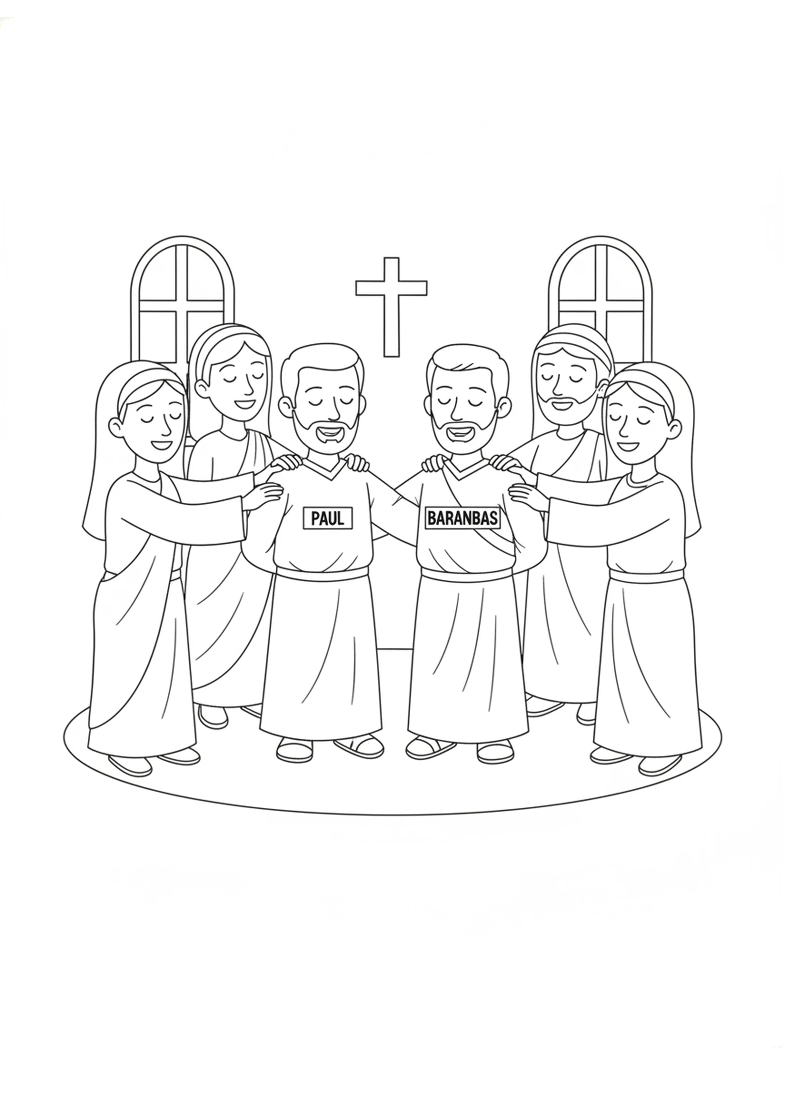 The Church Blesses Paul and Barnabas — printable Bible coloring page from Paul and Barnabas Sent Out