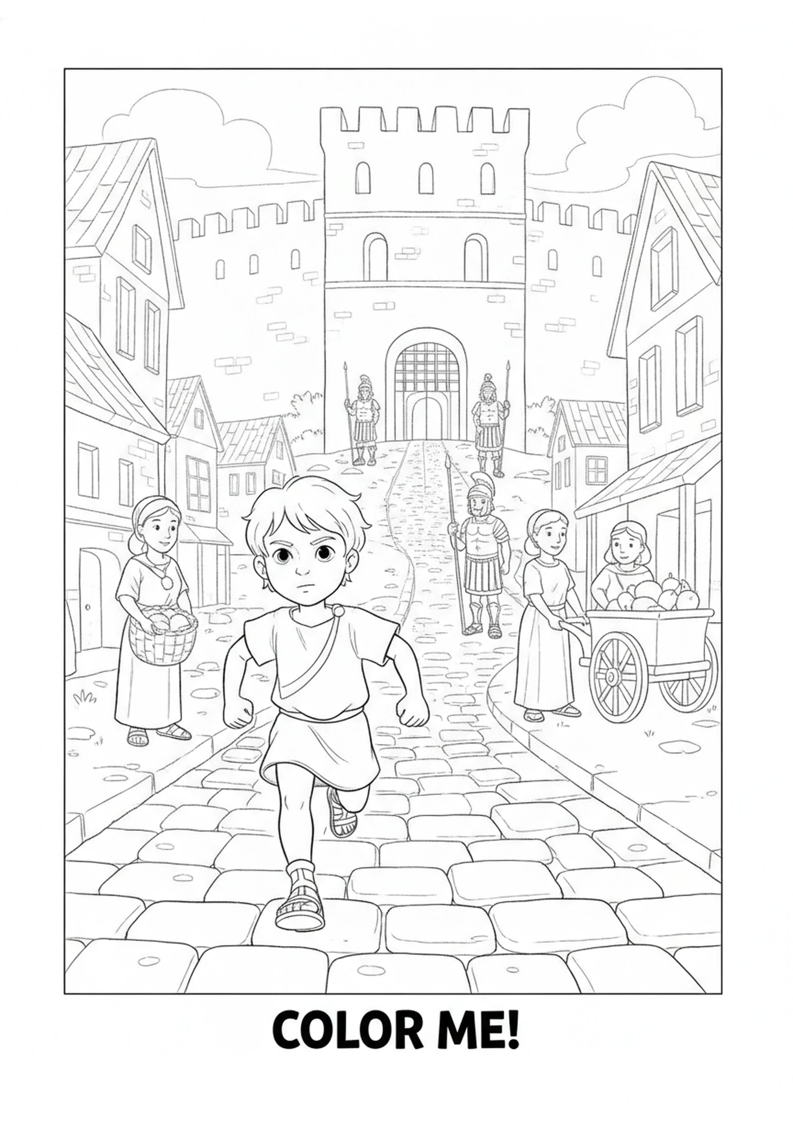 The Brave Boy Runs to Help — printable Bible coloring page from The Boy Who Saved Paul’s Life