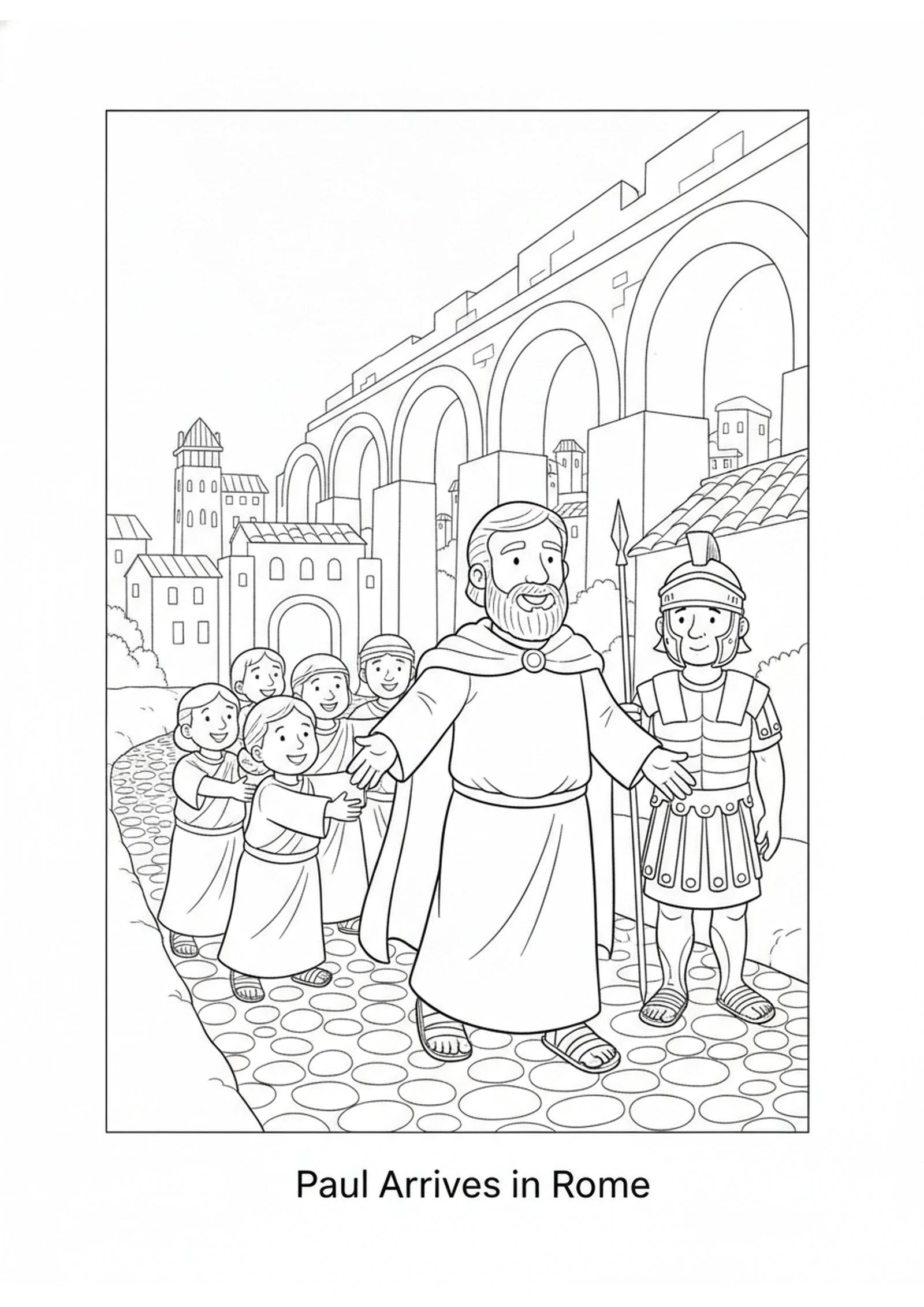 Paul Arrives in Rome — printable Bible coloring page from Paul Reaches Rome