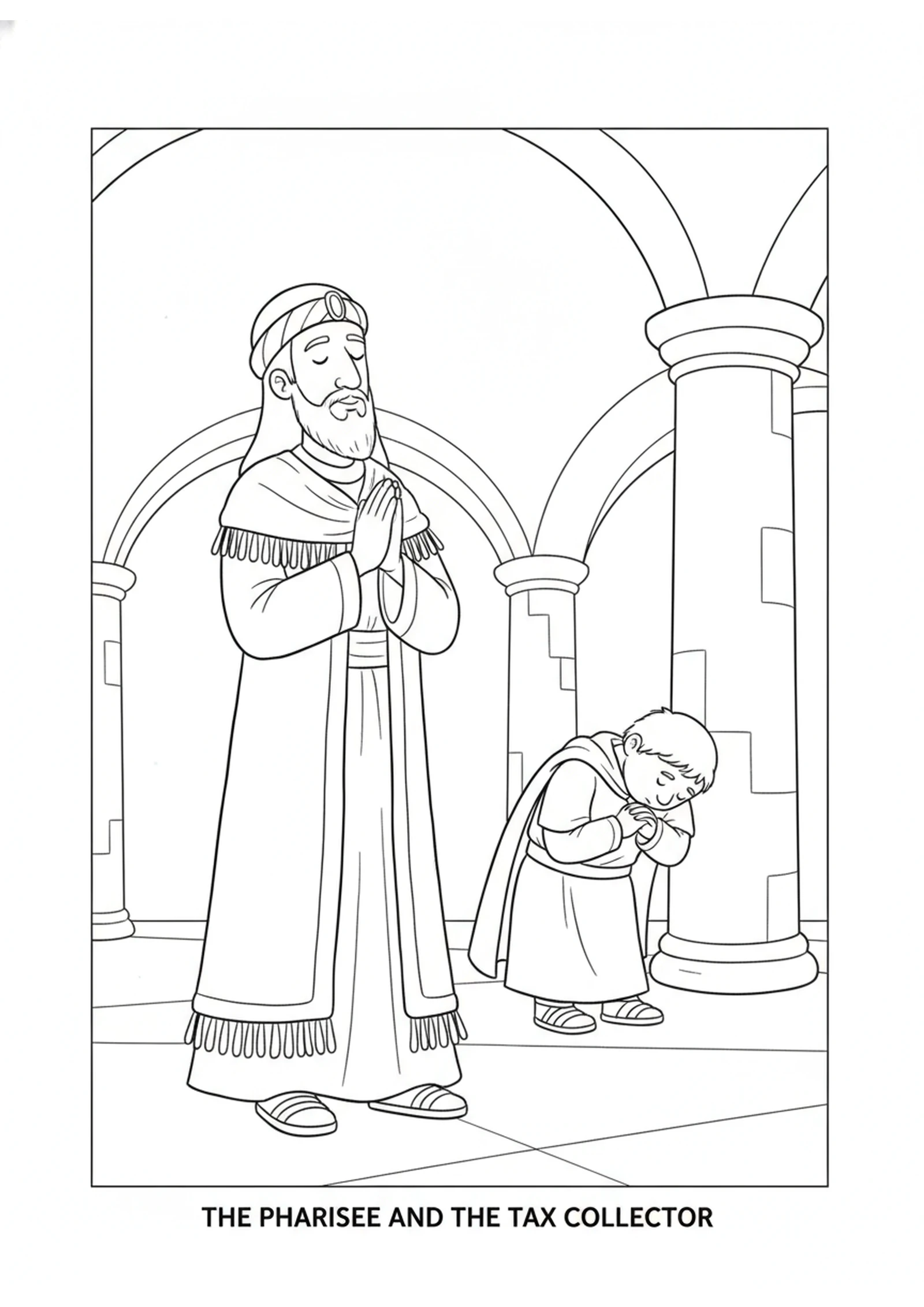 Two Men in the Temple — printable Bible coloring page from The Pharisee and the Tax Collector