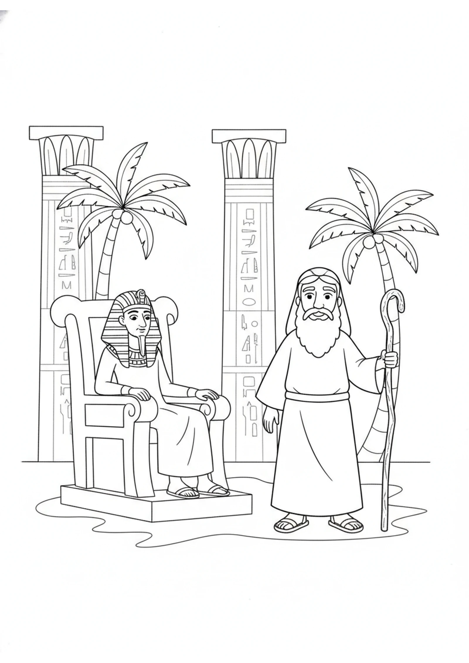 Moses Before Pharaoh — printable Bible coloring page from The Ten Plagues of Egypt