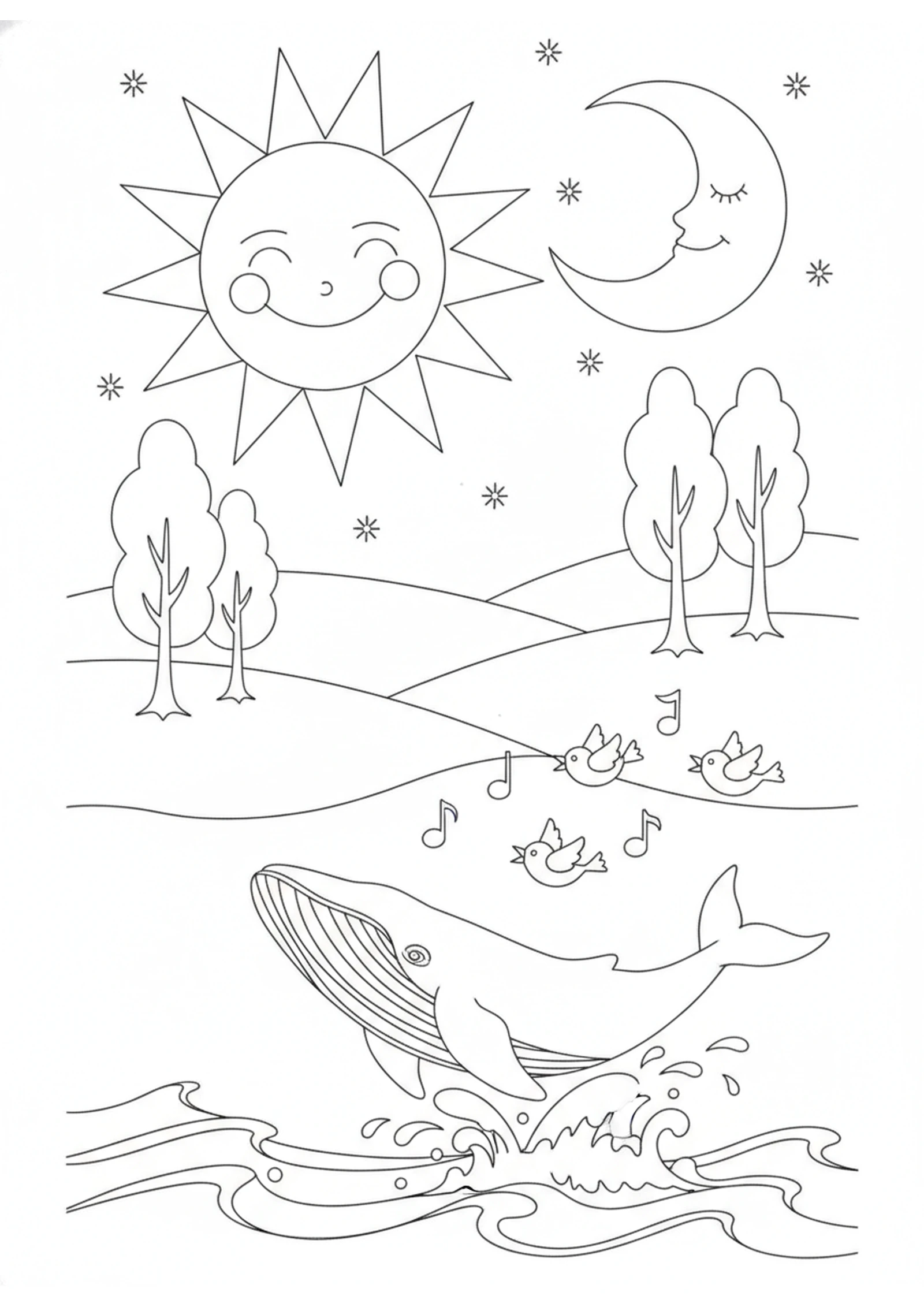 Praise from Sky and Sea — printable Bible coloring page from Let Everything Praise the Lord