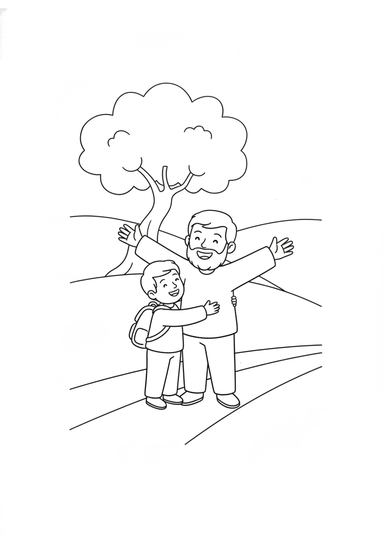 The Father's Big Hug — printable Bible coloring page from The Prodigal Son