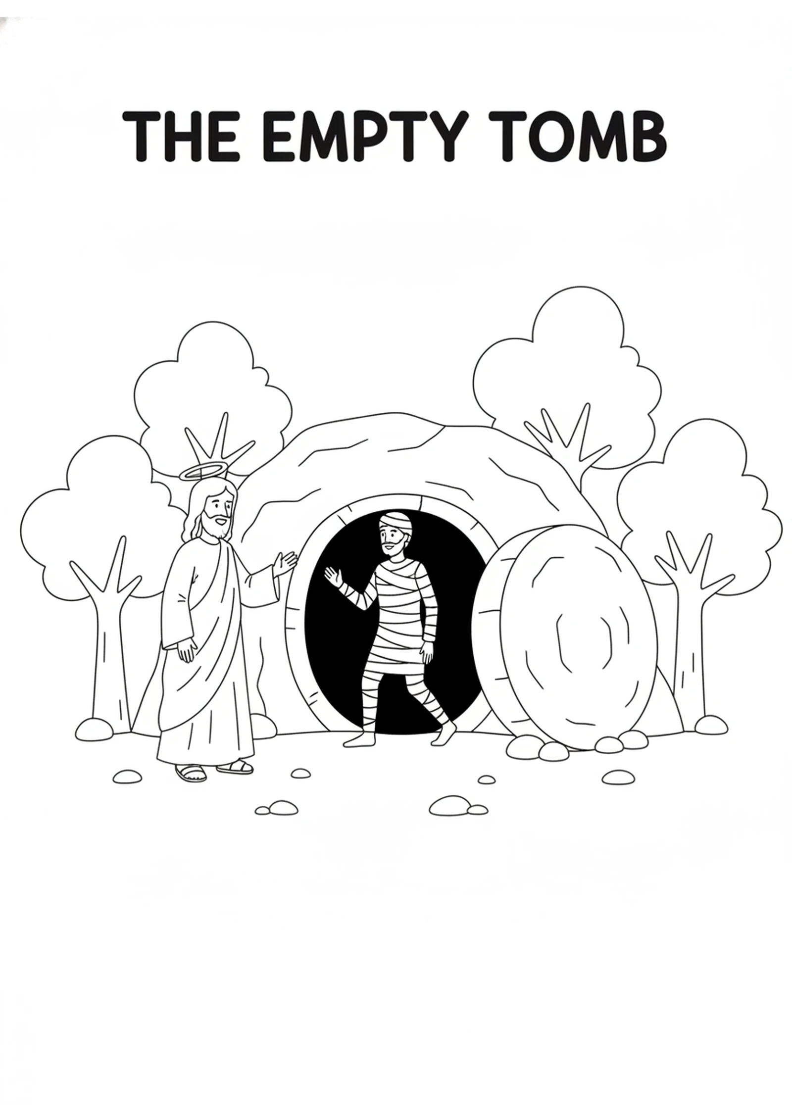 Lazarus Comes Out — printable Bible coloring page from Raising Lazarus from the Dead