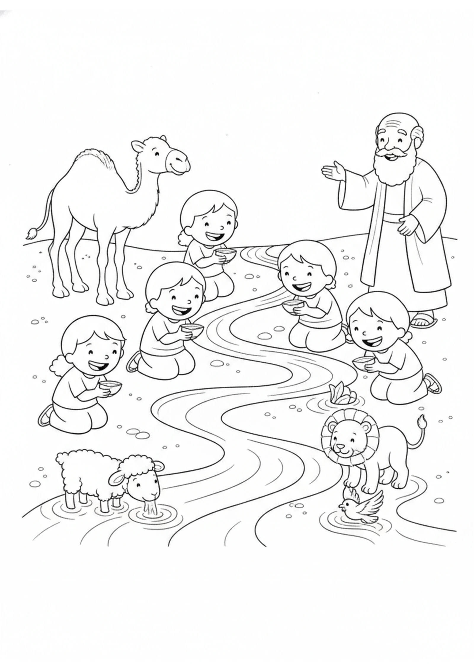 Everyone Drinks the Cool Water — printable Bible coloring page from Water from the Rock