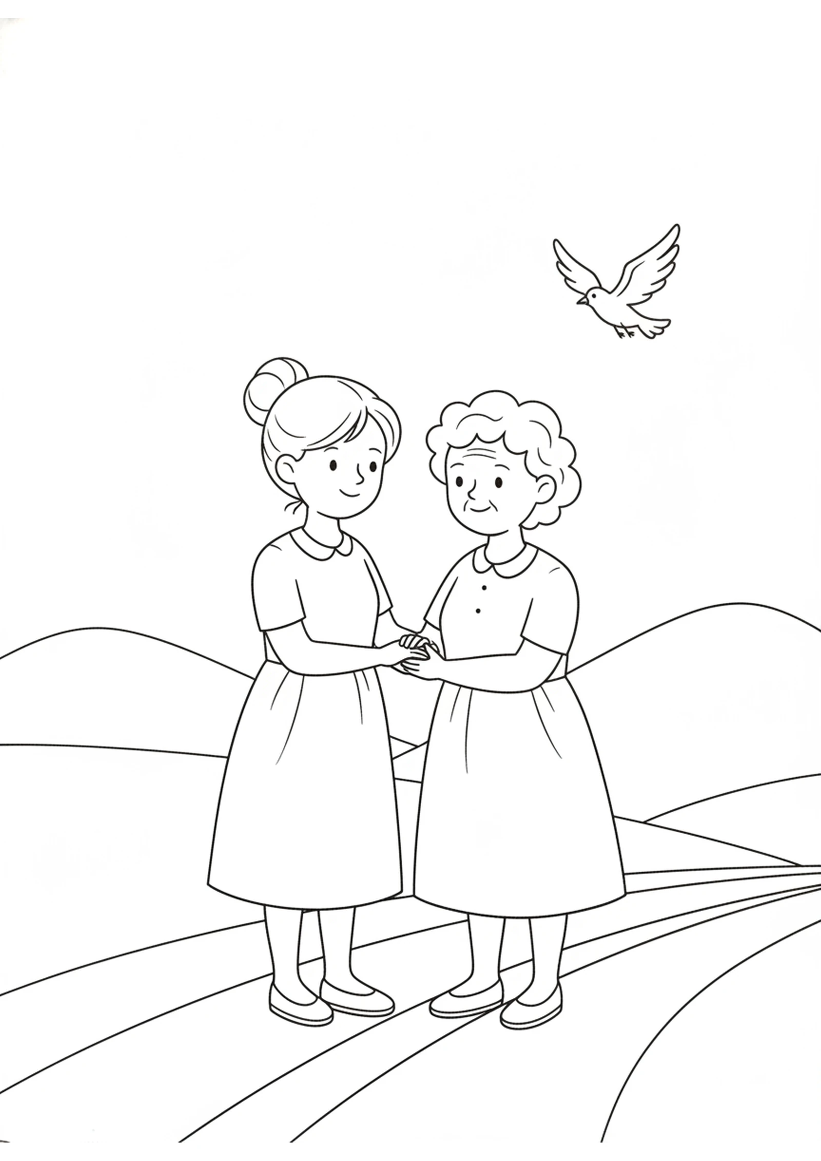 Ruth Holds On to Naomi — printable Bible coloring page from Ruth Chooses Naomi — Wherever You Go
