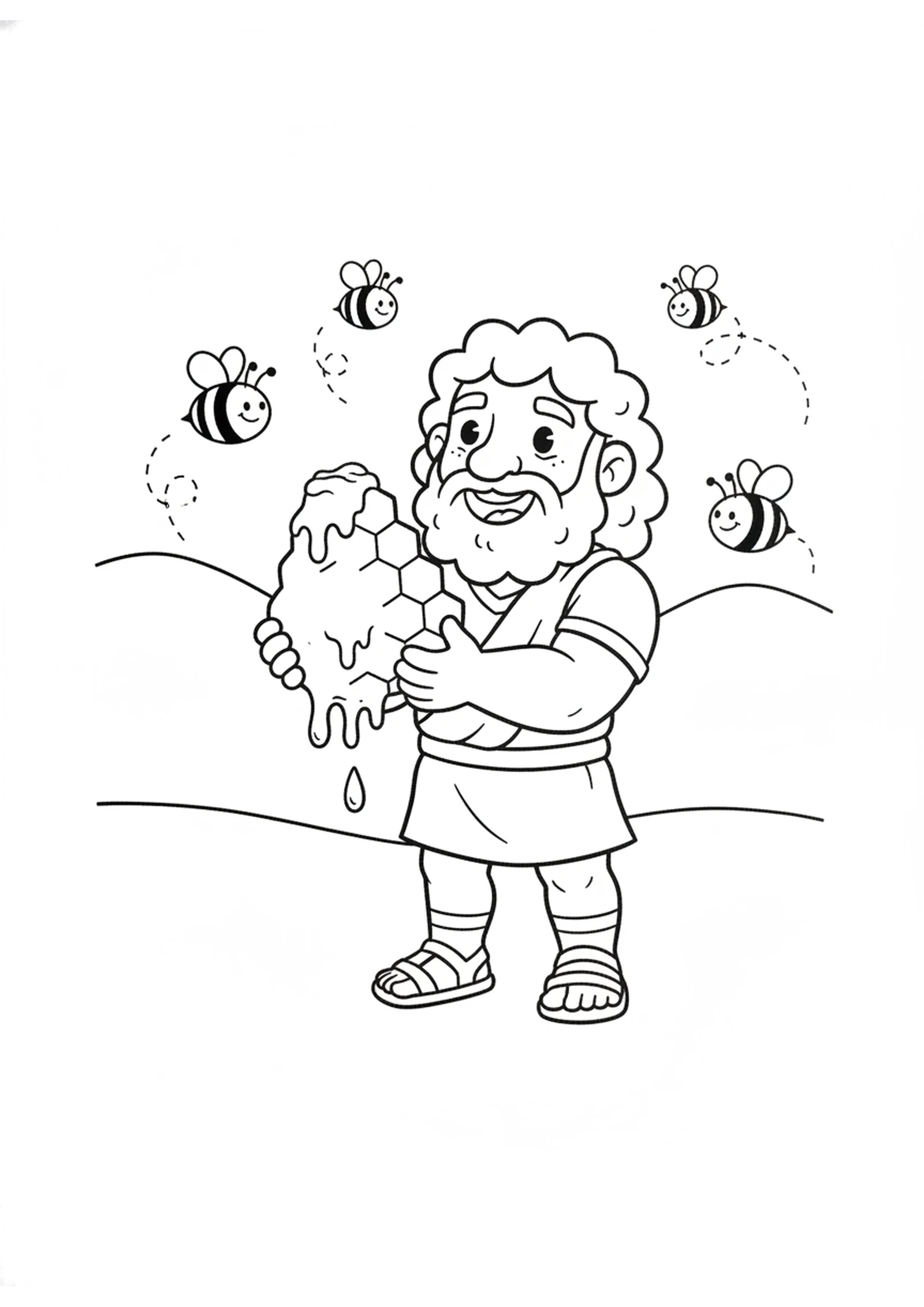 Samson's Sweet Honey Treat — printable Bible coloring page from Samson’s Mighty Deeds